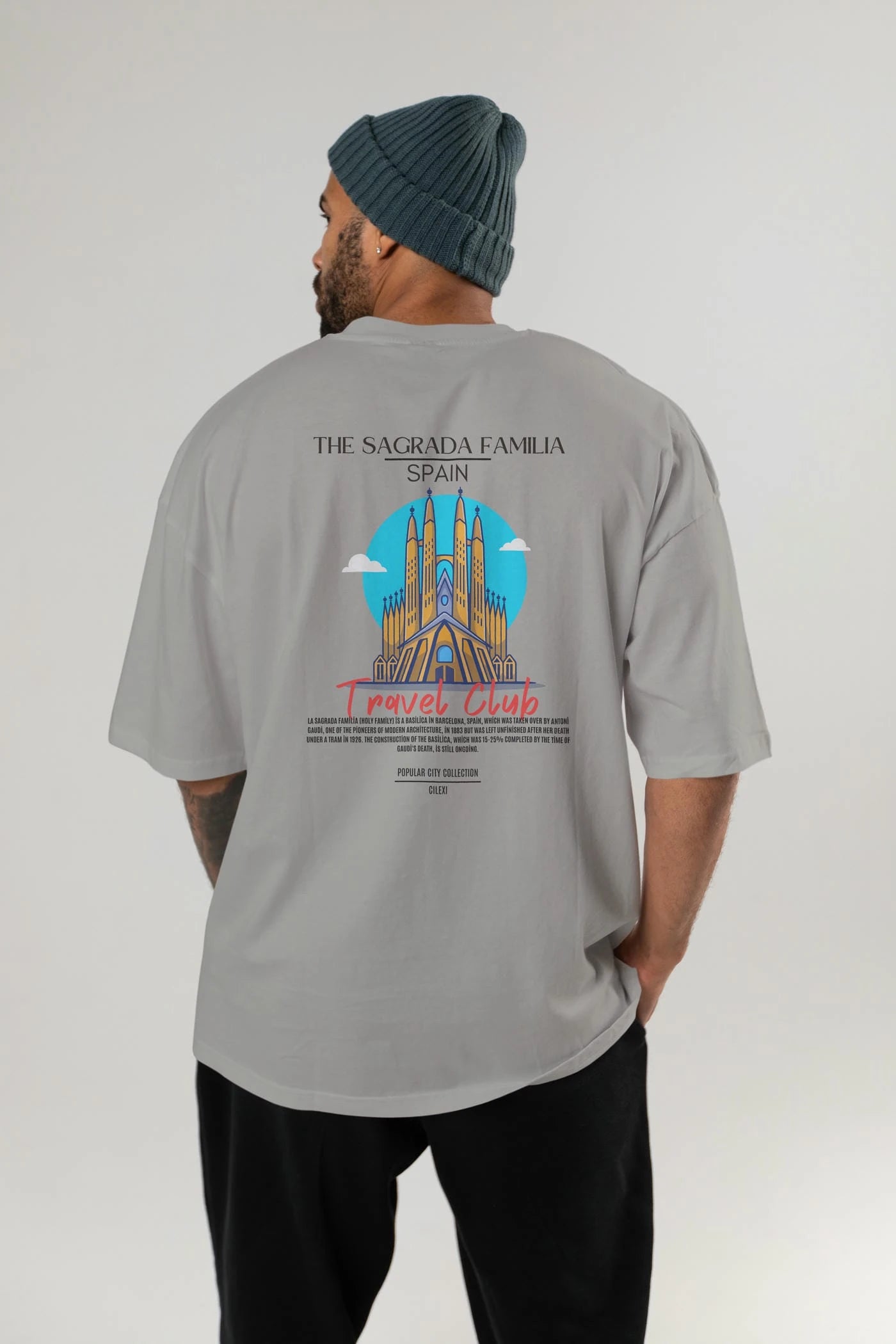 The Sagrada Familia Spain Arka Baskılı Oversize t-shirt Erkek Kadın Pamuk Bisiklet Yaka tişort