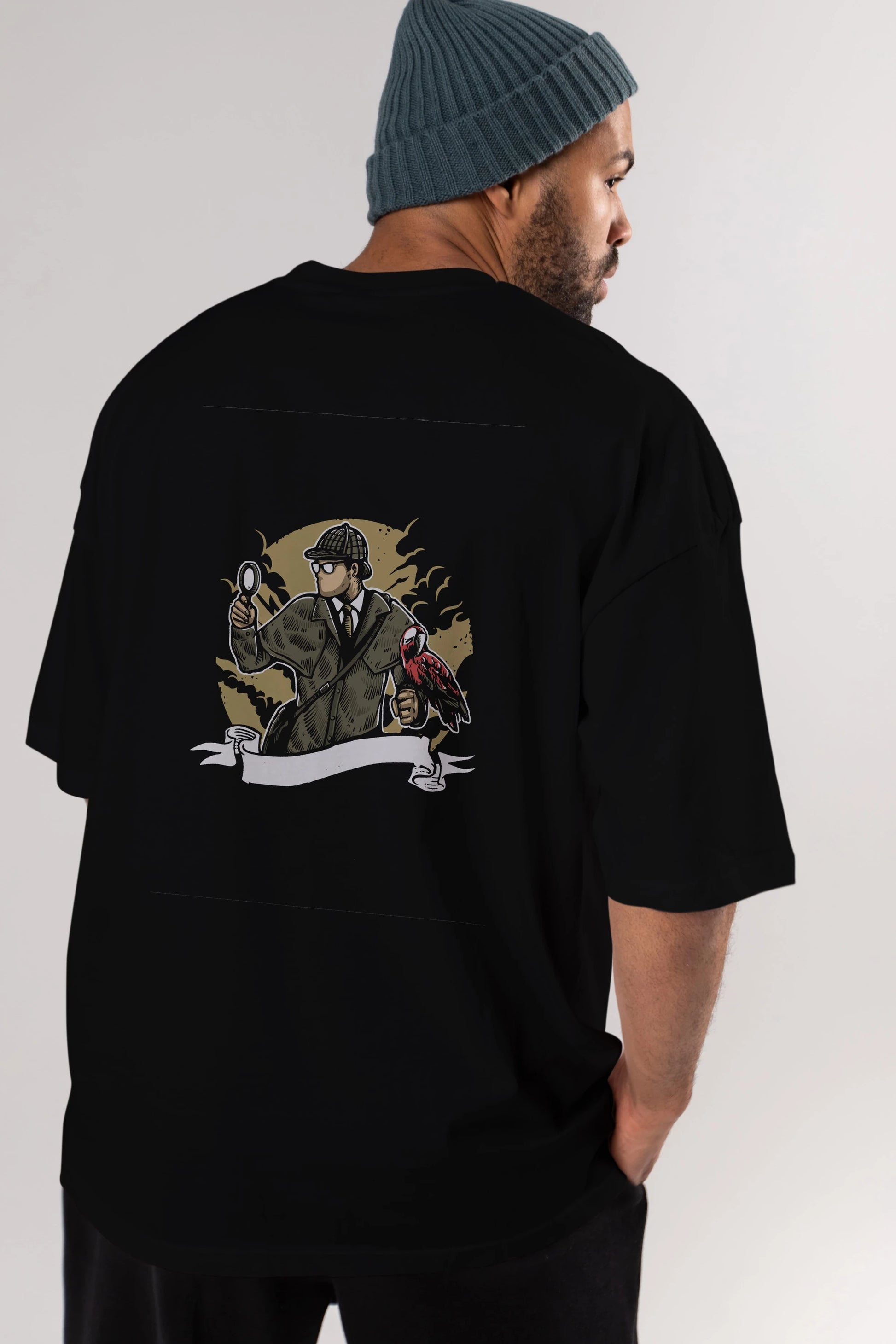 Sherlock Holmes Arka Baskılı Oversize t-shirt Erkek Kadın Unisex %100 Pamuk