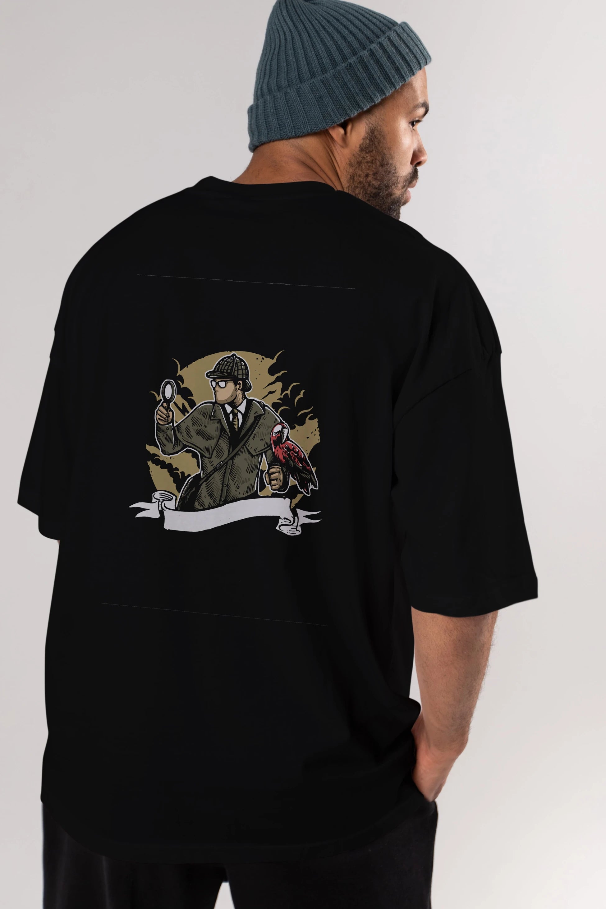 Sherlock Holmes Arka Baskılı Oversize t-shirt Erkek Kadın Unisex %100 Pamuk
