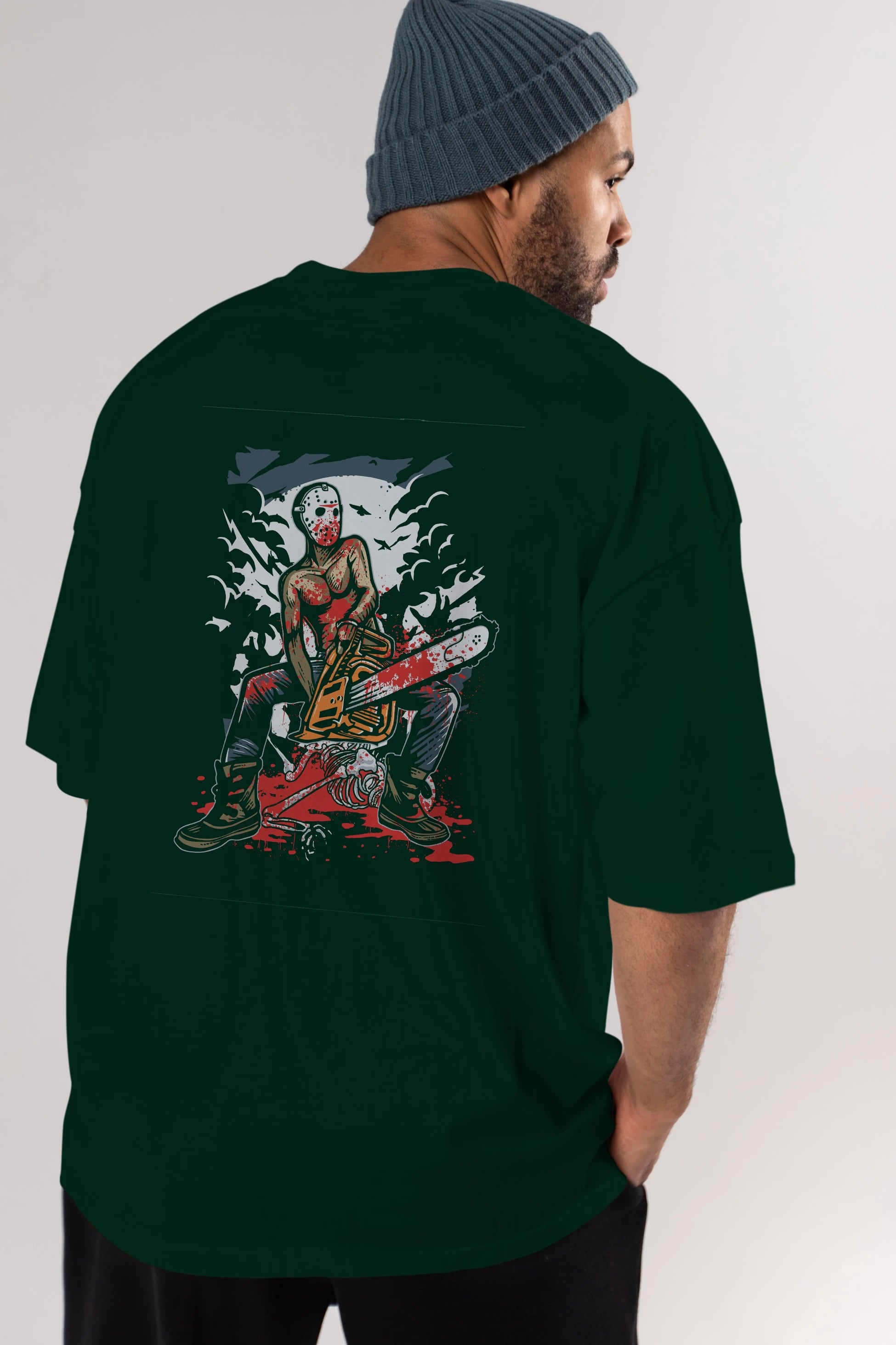 Chainsaw Killer Arka Baskılı Oversize t-shirt Erkek Kadın Unisex %100 Pamuk