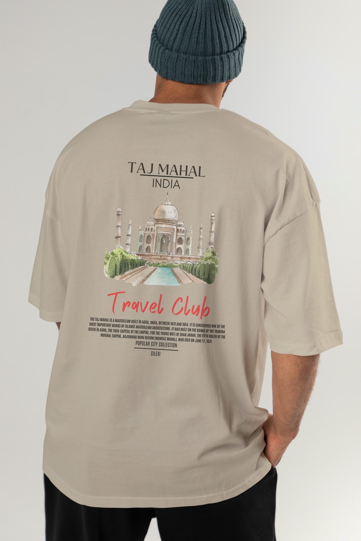 Taj Mahal İndia Arka Baskılı Oversize t-shirt Erkek Kadın Pamuk Bisiklet Yaka tişort