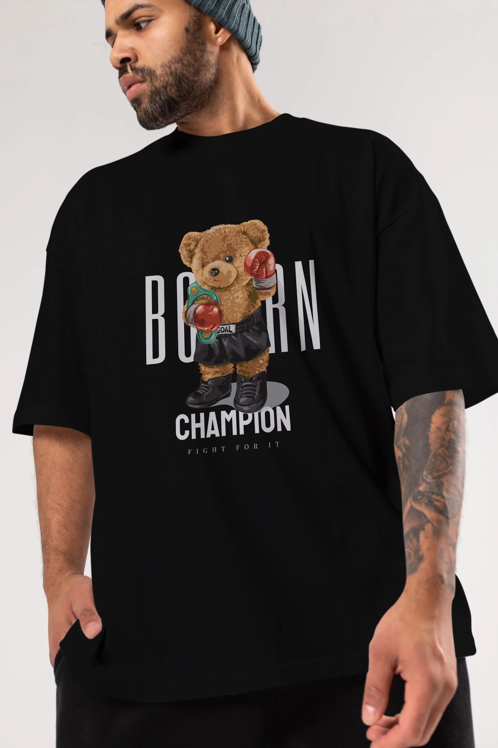 Teddy Bear Champion Ön Baskılı Oversize t-shirt Erkek Kadın Unisex %100 Pamuk