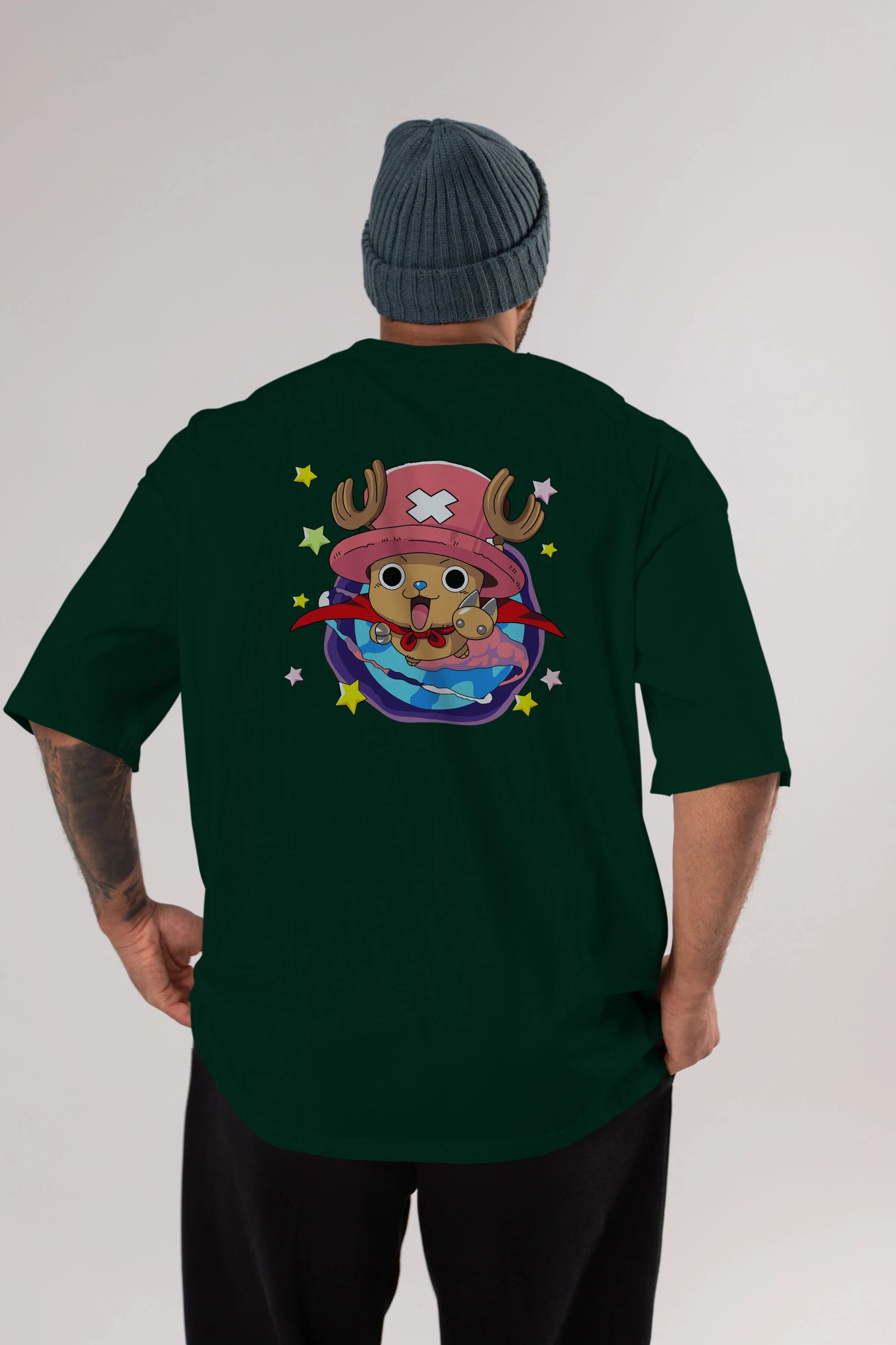 Tony Tony Chopper Anime Arka Baskılı Oversize t-shirt Erkek Kadın Unisex %100 pamuk tişort