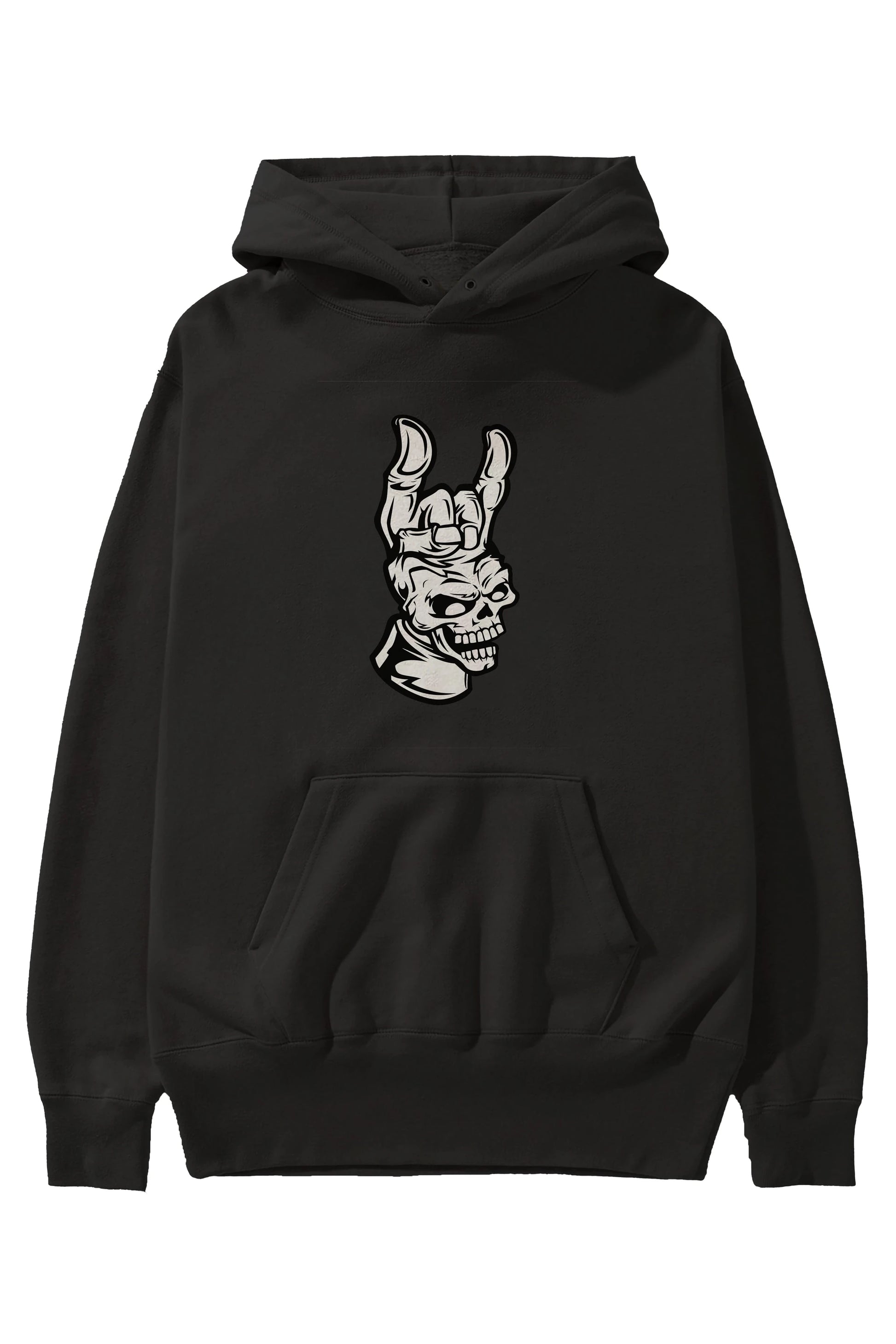 Hand Metal Skull Ön Baskılı Hoodie Oversize Kapüşonlu Sweatshirt Erkek Kadın Unisex