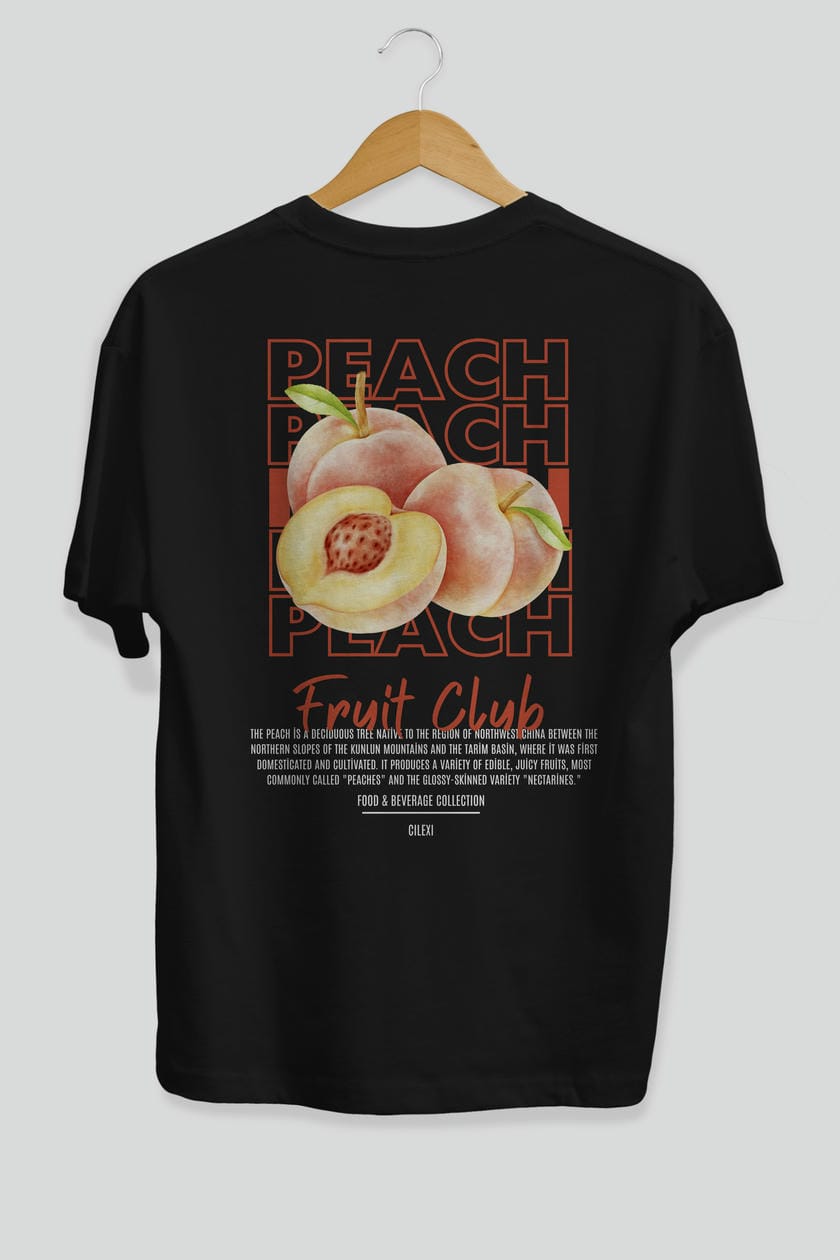 Peach Arka Baskılı Oversize t-shirt Erkek Kadın Pamuk Bisiklet Yaka tişort