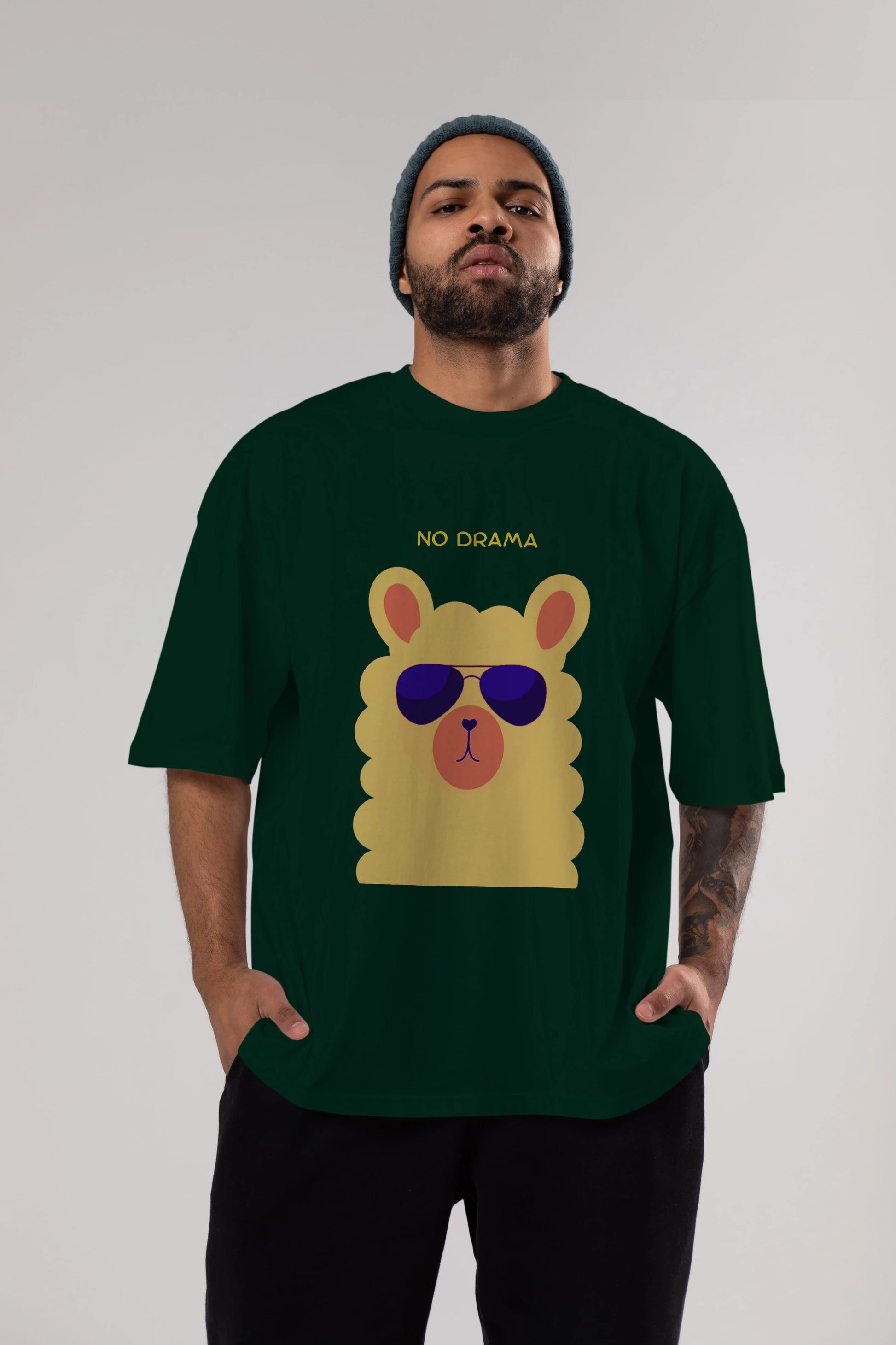 No Drama Yazılı Lama Ön Baskılı Oversize t-shirt Erkek Kadın Unisex