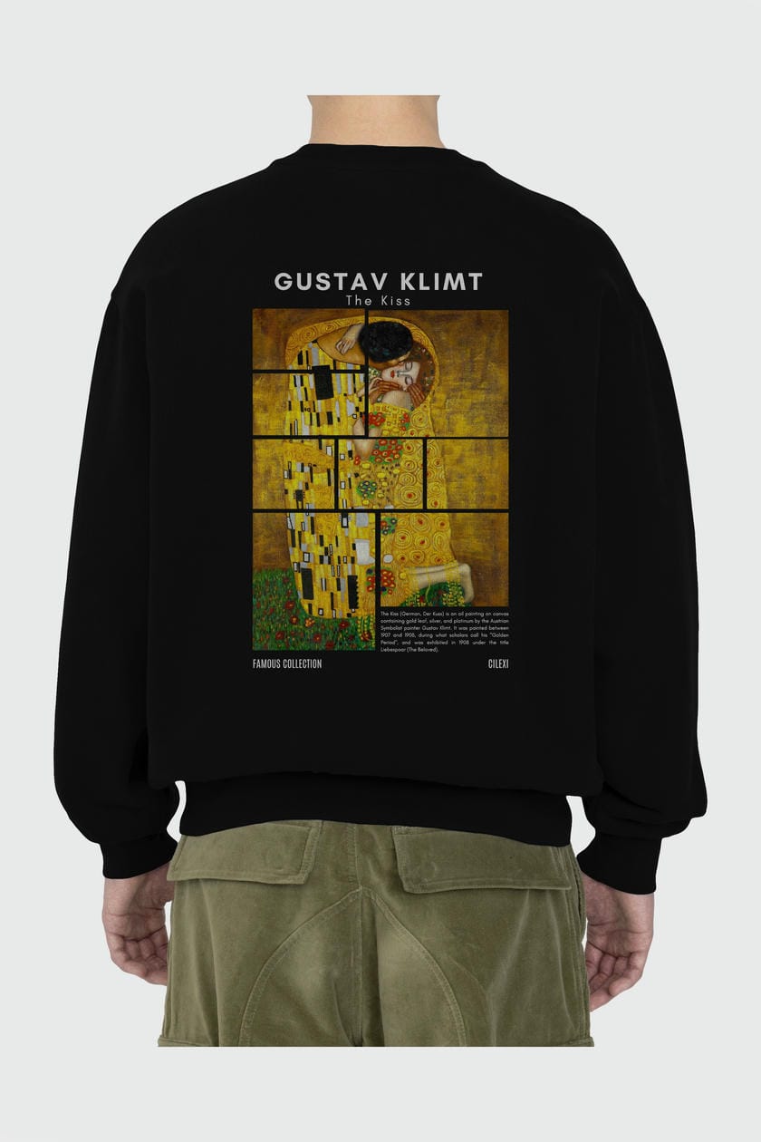 Gustav Klimt The Kiss Arka Baskılı Oversize Sweatshirt Erkek Kadın Unisex