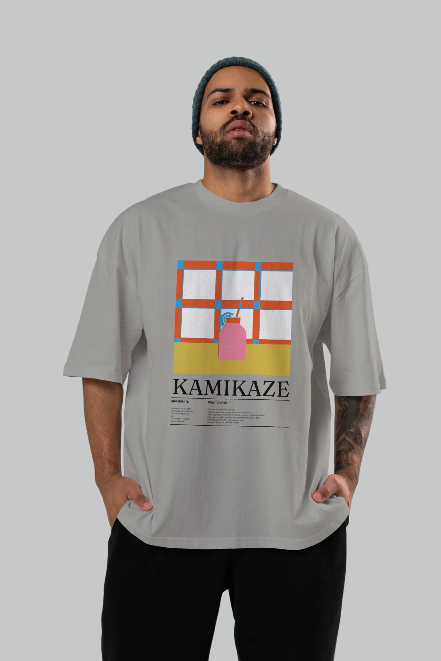 Kamikaze Kokteyl Ön Baskılı Oversize t-shirt Erkek Kadın %100 Pamuk Bisiklet Yaka tişort