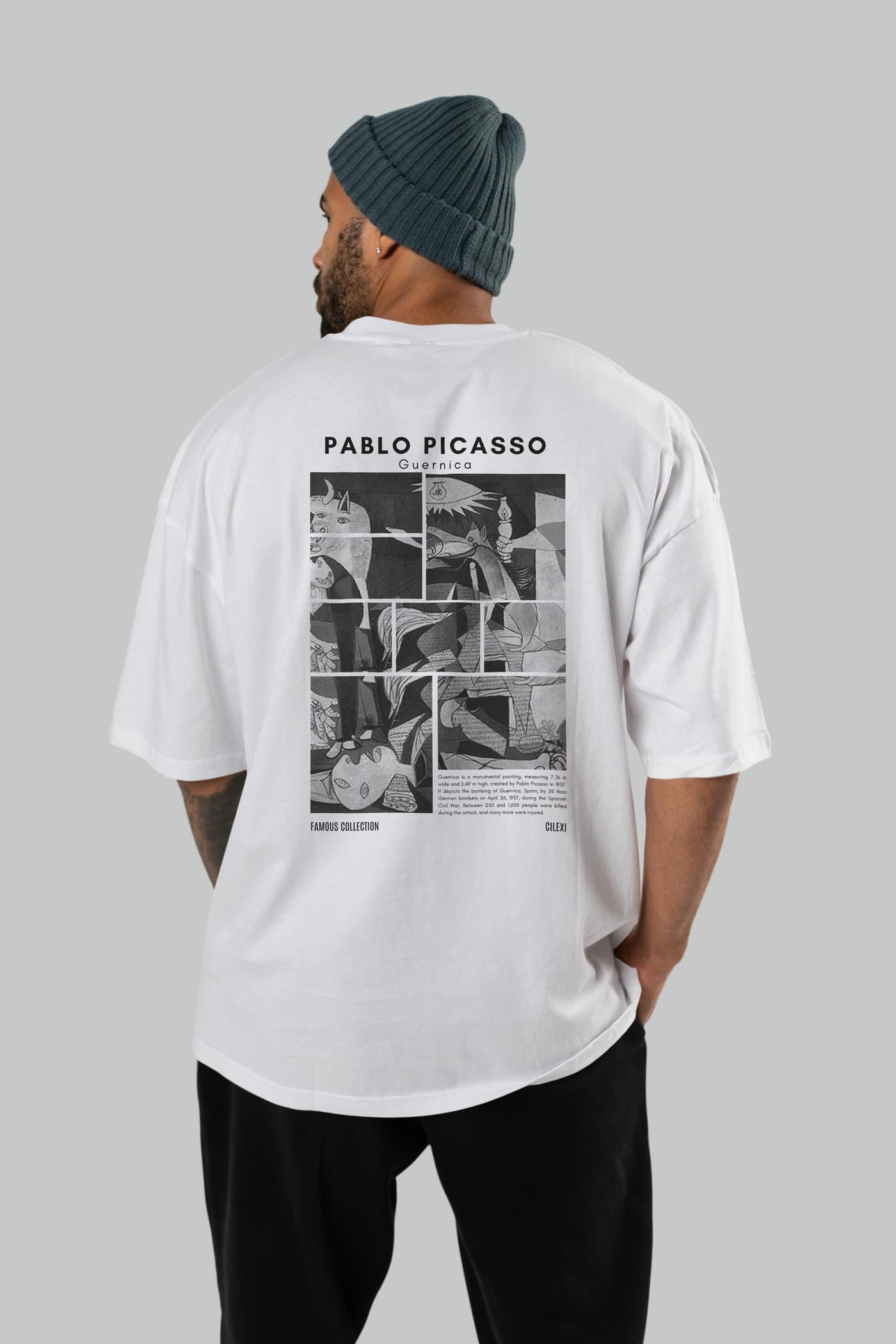 Pablo Picasso Guernica Arka Baskılı Oversize t-shirt Erkek Kadın Bisiklet Yaka Pamuk tişort