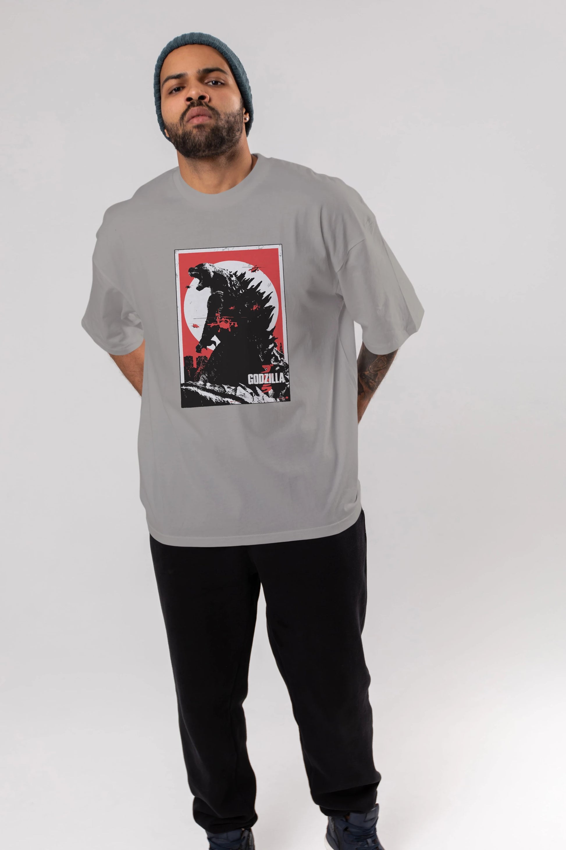 Godzilla (2) Ön Baskılı Oversize t-shirt Erkek Kadın Unisex %100 Pamuk Bisiklet Yaka tişort