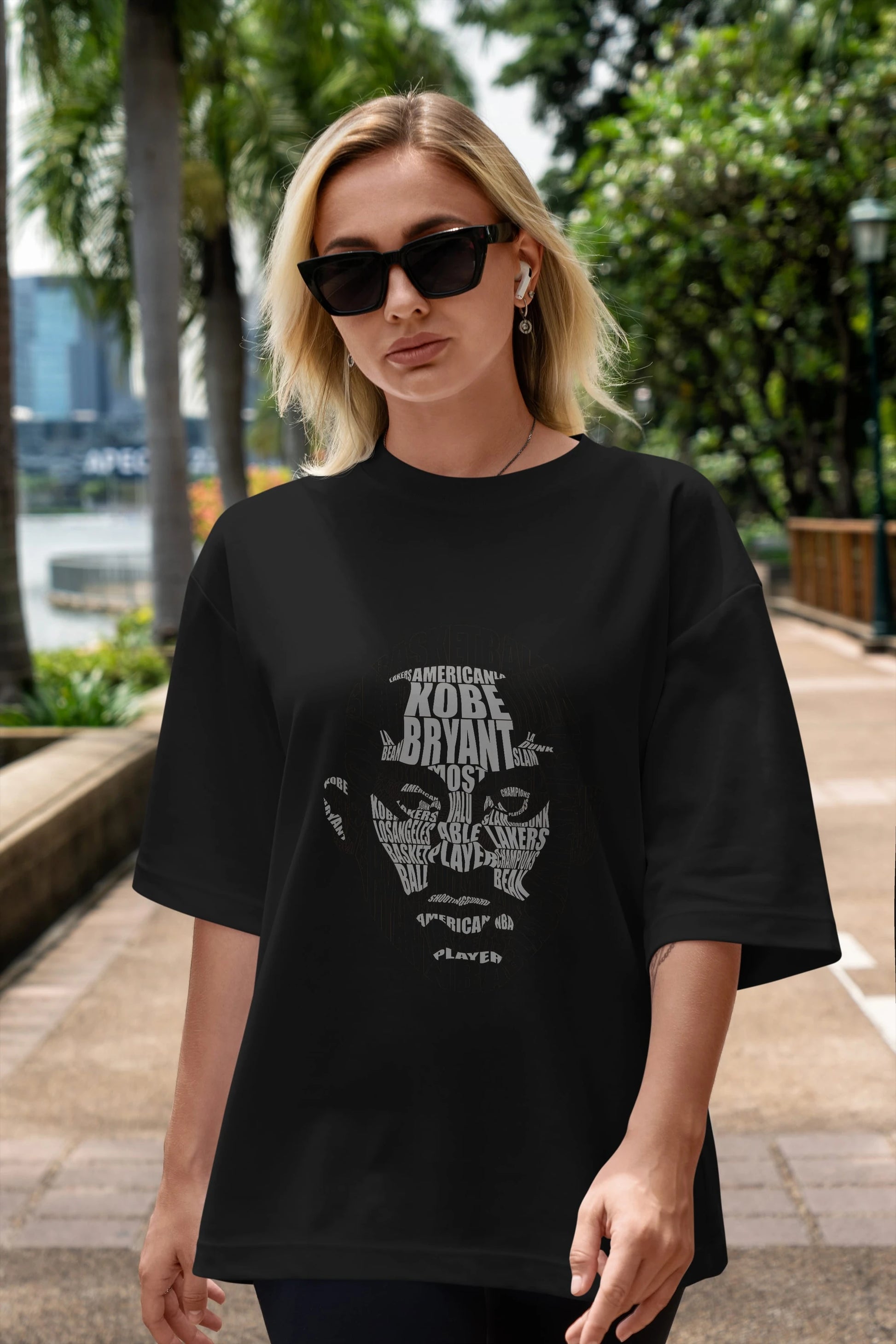 Kobe Bryan Calligram Ön Baskılı Oversize t-shirt %100 pamuk Erkek Kadın Unisex