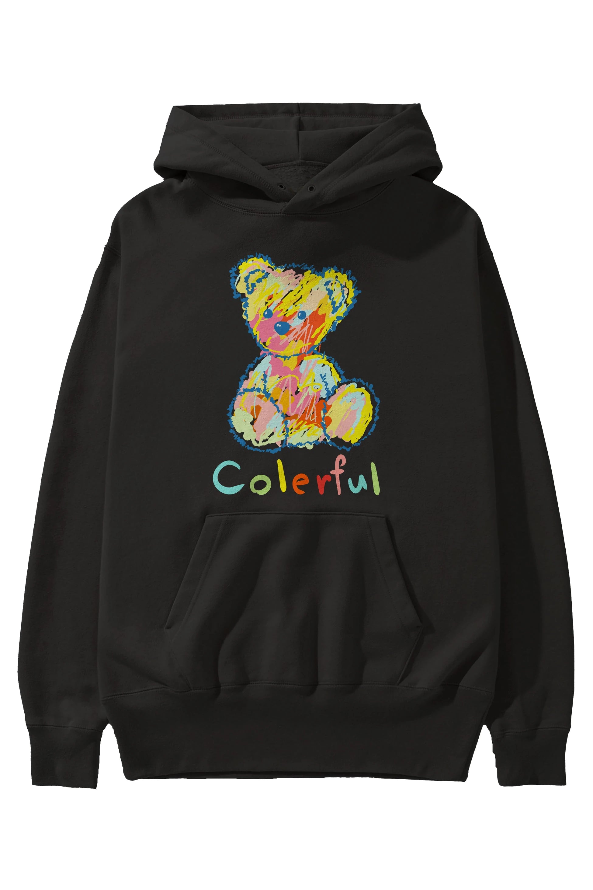 Colerful Bear Ön Baskılı Hoodie Oversize Kapüşonlu Sweatshirt Erkek Kadın Unisex