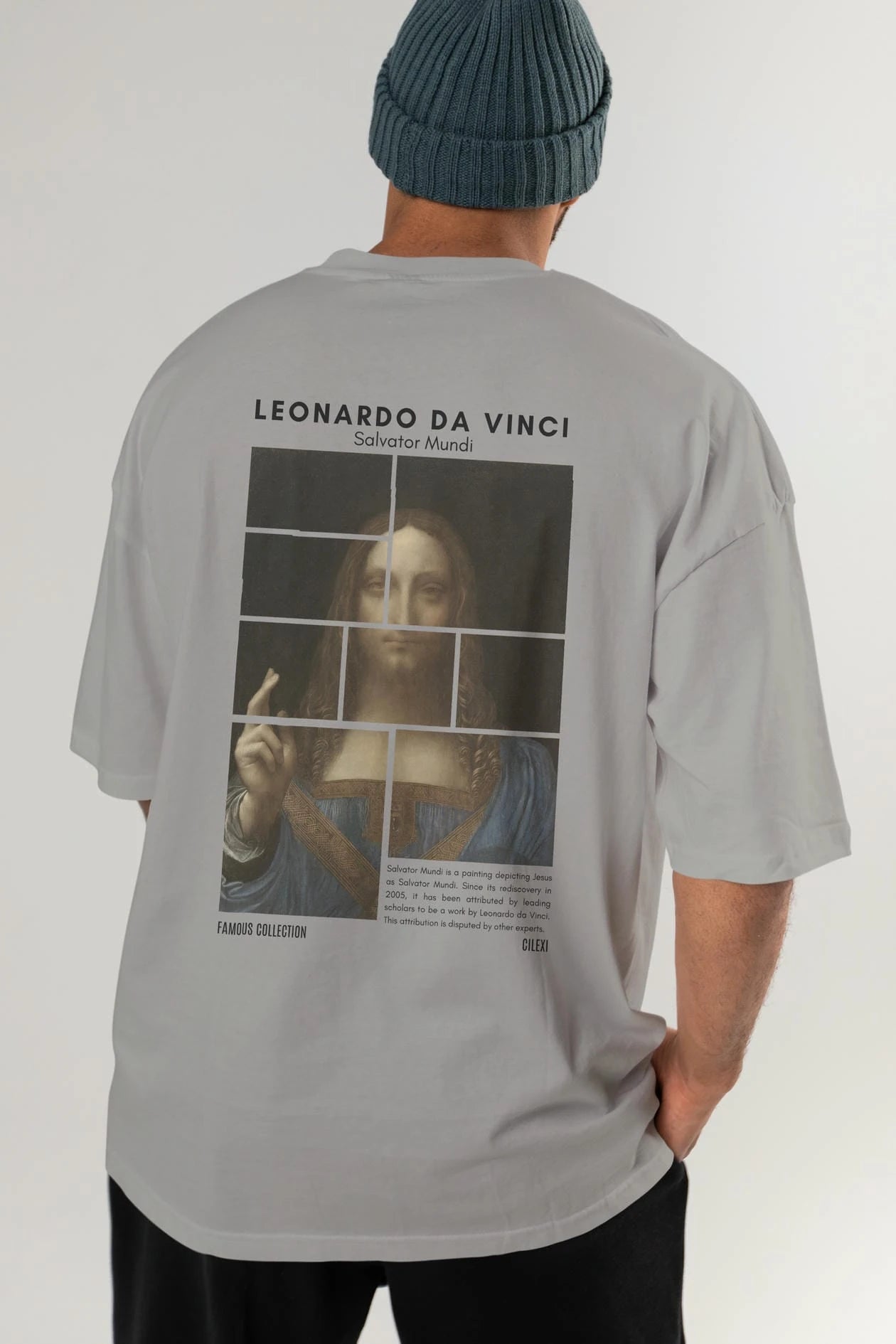Salvador Mundi Arka Baskılı Oversize t-shirt Erkek Kadın Bisiklet Yaka Pamuk tişort