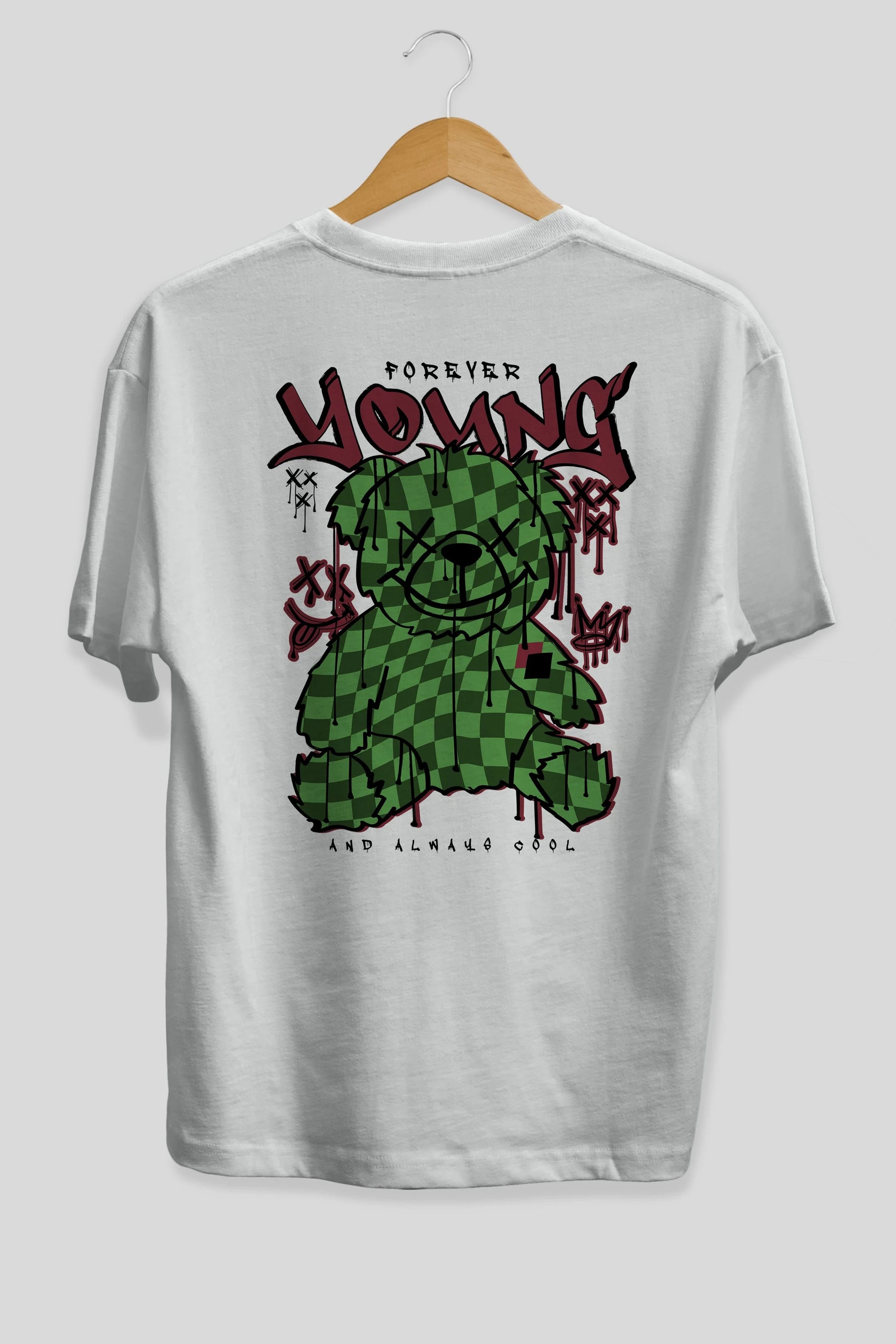 Young and Always Cool Bear Arka Baskılı Oversize t-shirt Erkek Kadın Unisex
