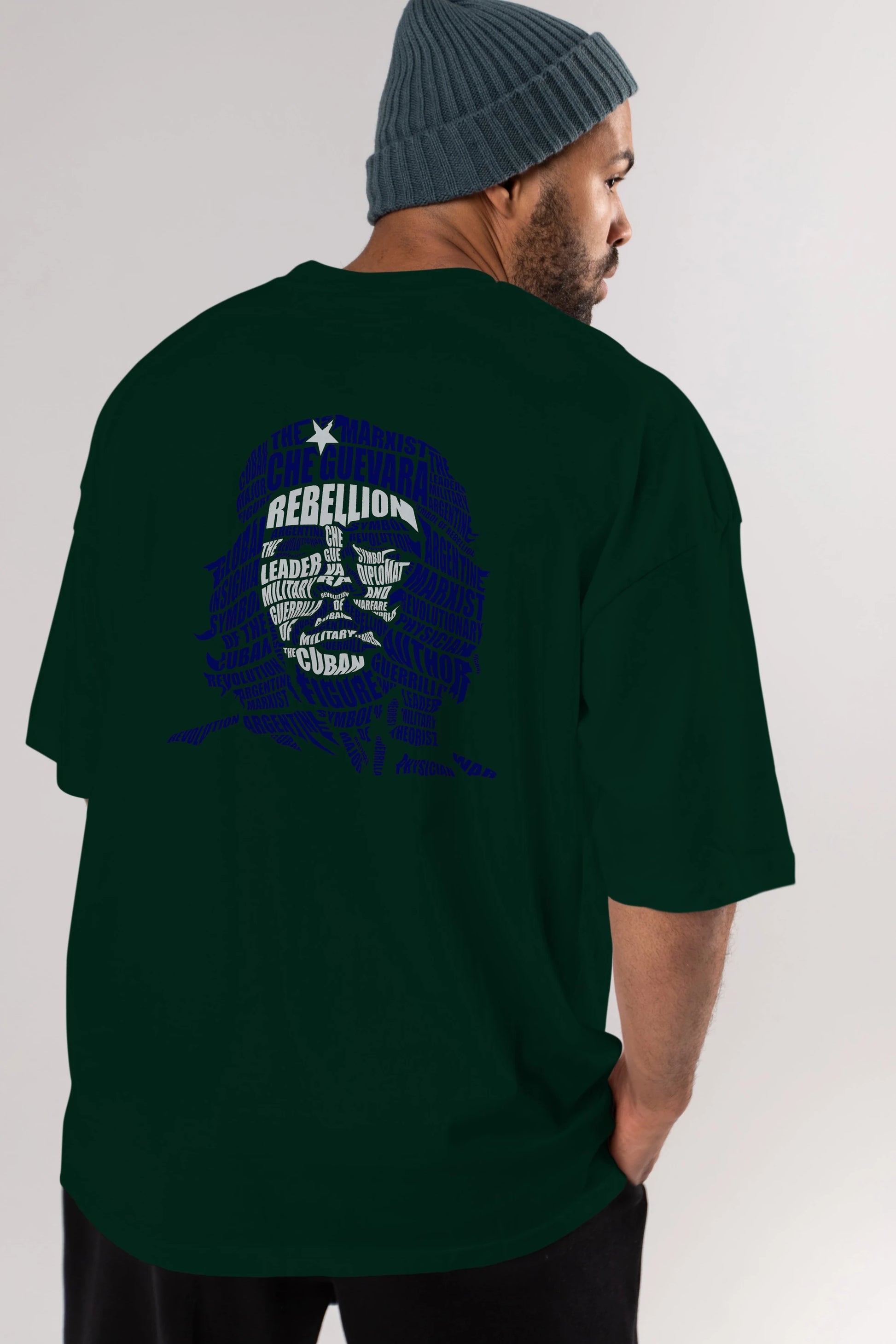 Che Guevara Calligram Arka Baskılı Oversize t-shirt %100 pamuk Erkek Kadın Unisex