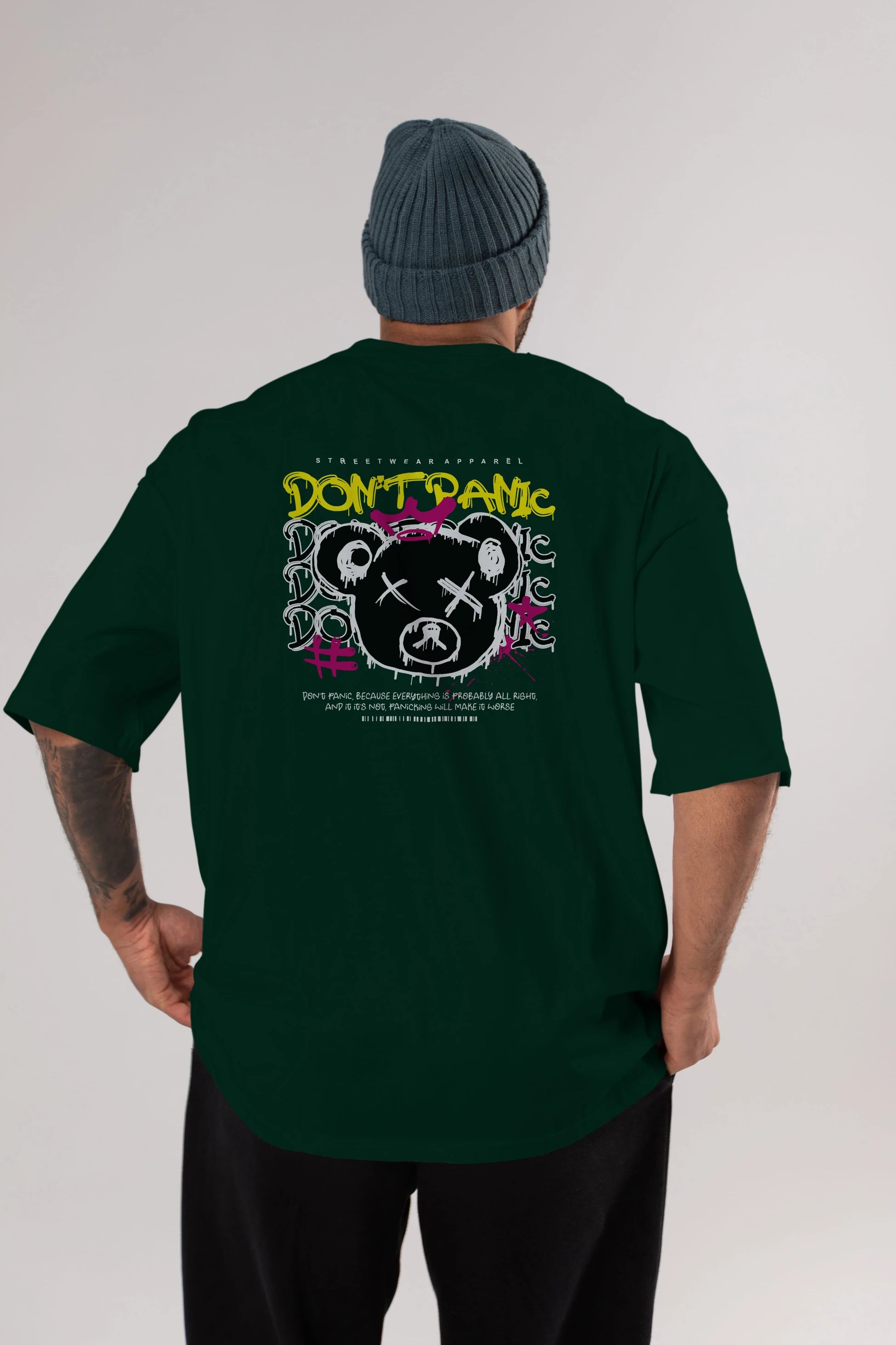 Teddy Bear Dont Panic Arka Baskılı Oversize t-shirt Erkek Kadın Unisex