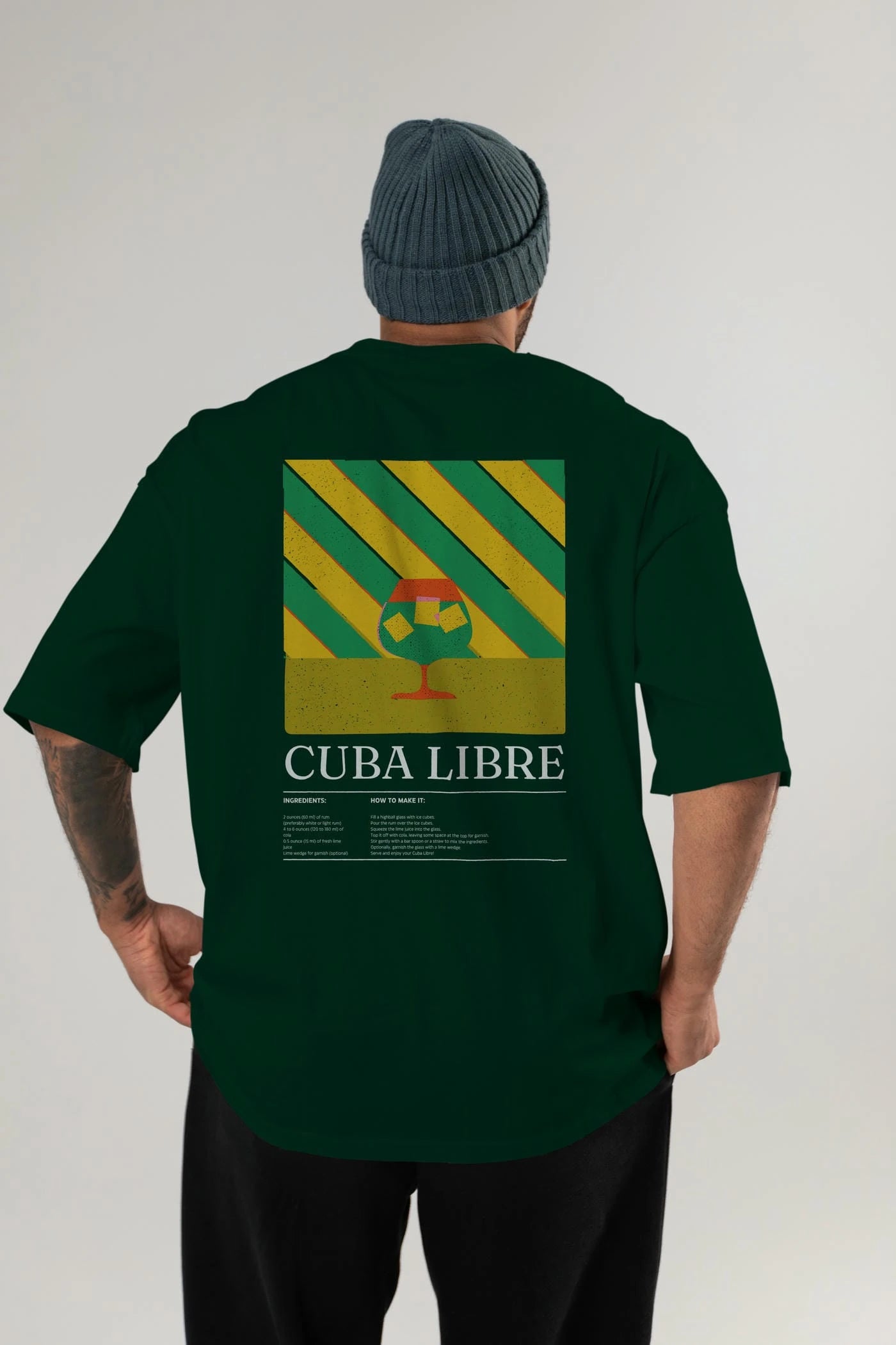Cuba Libre Kokteyl Serisi Arka Baskılı Oversize t-shirt Erkek Kadın %100 Pamuk Bisiklet Yaka tişort