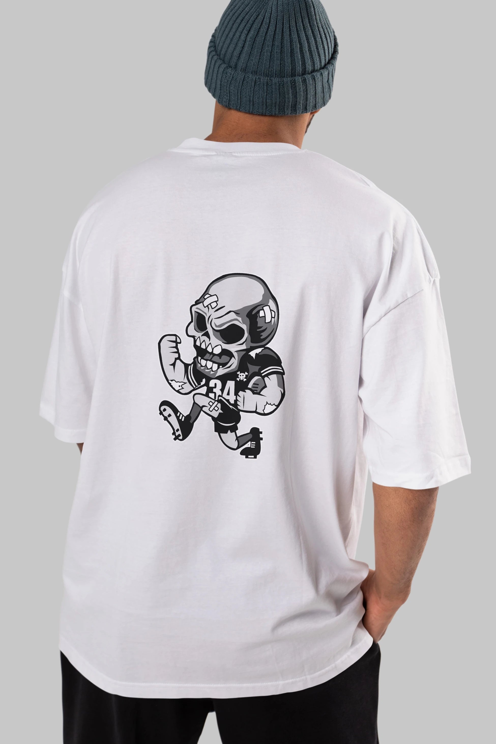 Skull Football Arka Baskılı Oversize t-shirt Erkek Kadın Unisex %100 Pamuk tişort