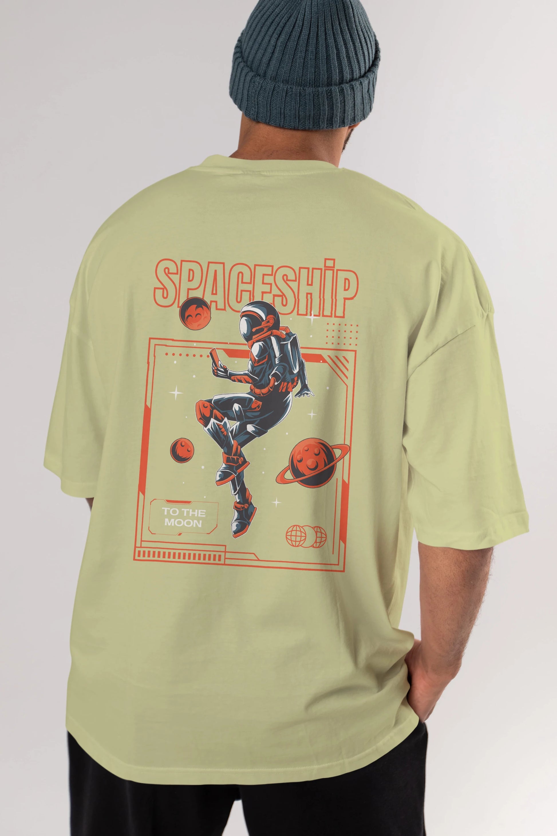 Spaceship Arka Baskılı Oversize t-shirt Erkek Kadın Unisex