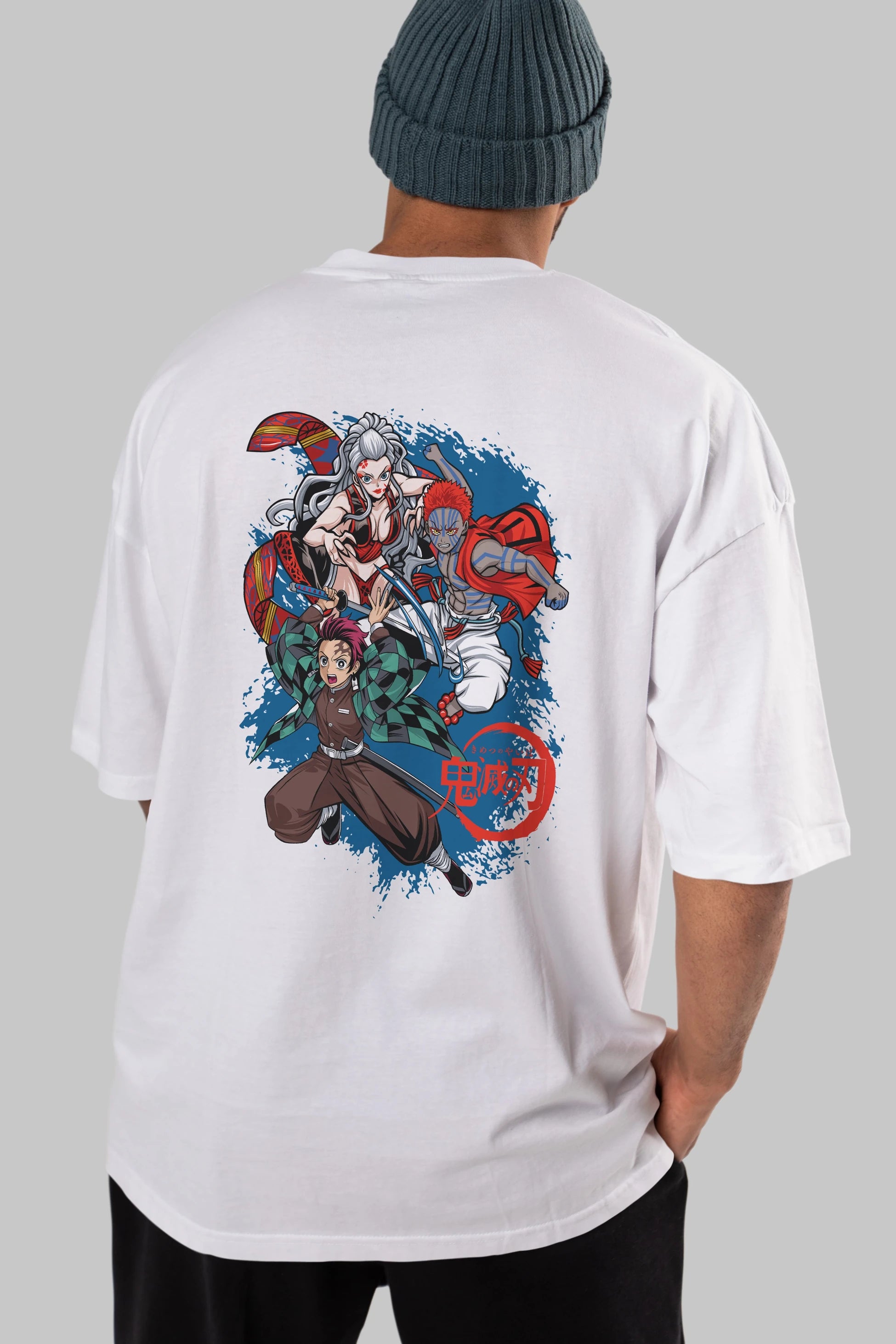TANJIRO ,AKAZA,DAKI Anime Arka Baskılı Oversize t-shirt Erkek Kadın Unisex