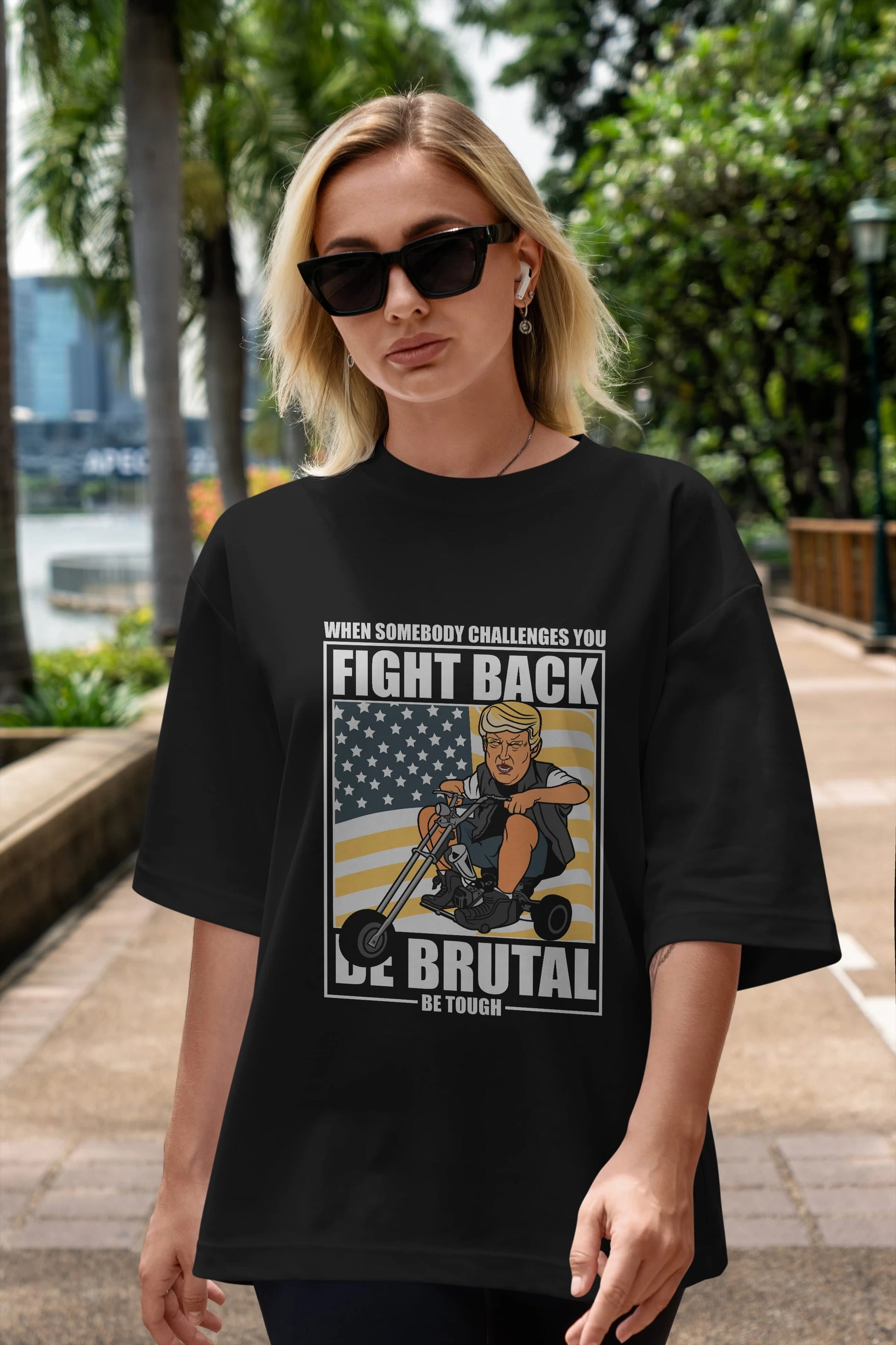 Trump Biker Ön Baskılı Oversize t-shirt Erkek Kadın Unisex %100 Pamuk tişort