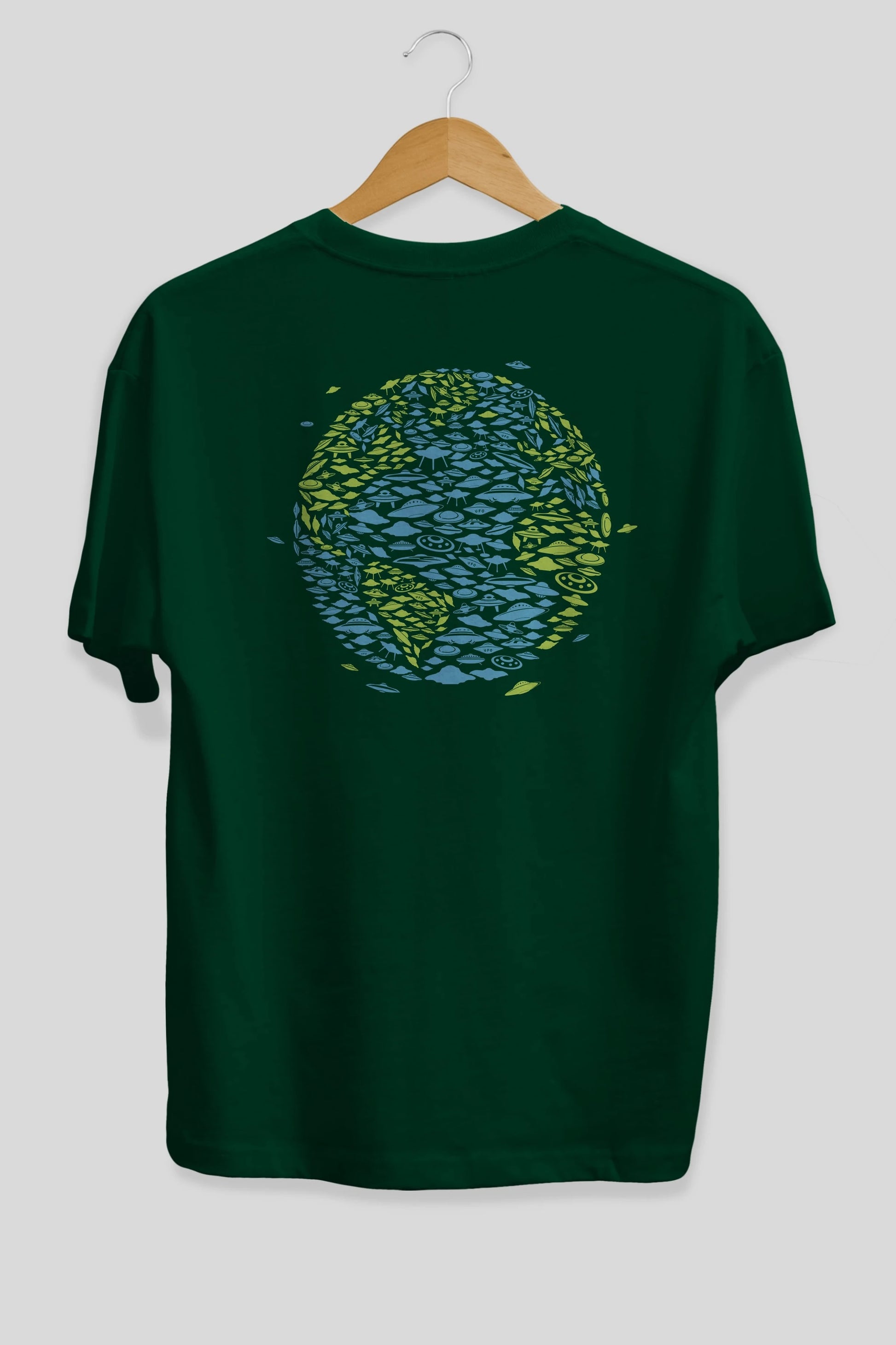 UFO Invasion Arka Baskılı Oversize t-shirt %100 pamuk Erkek Kadın Unisex