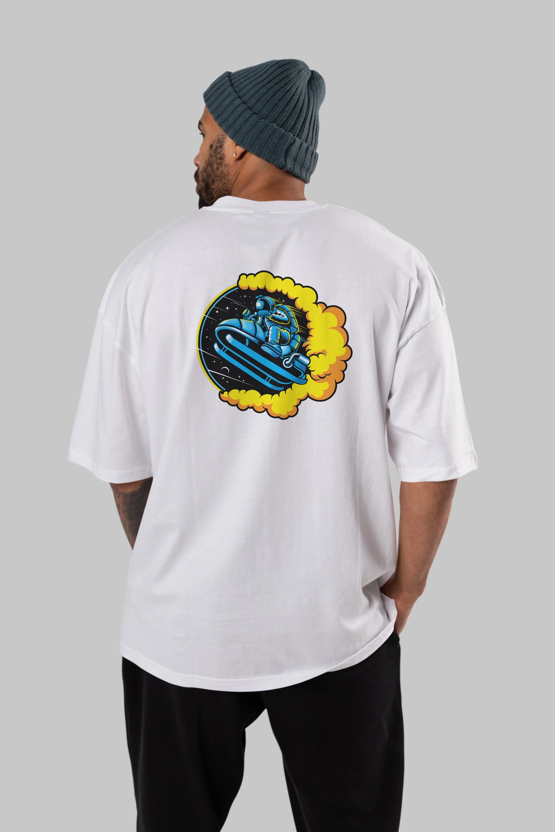 Astrojump with Snowmobile Arka Baskılı Oversize t-shirt Erkek Kadın Unisex