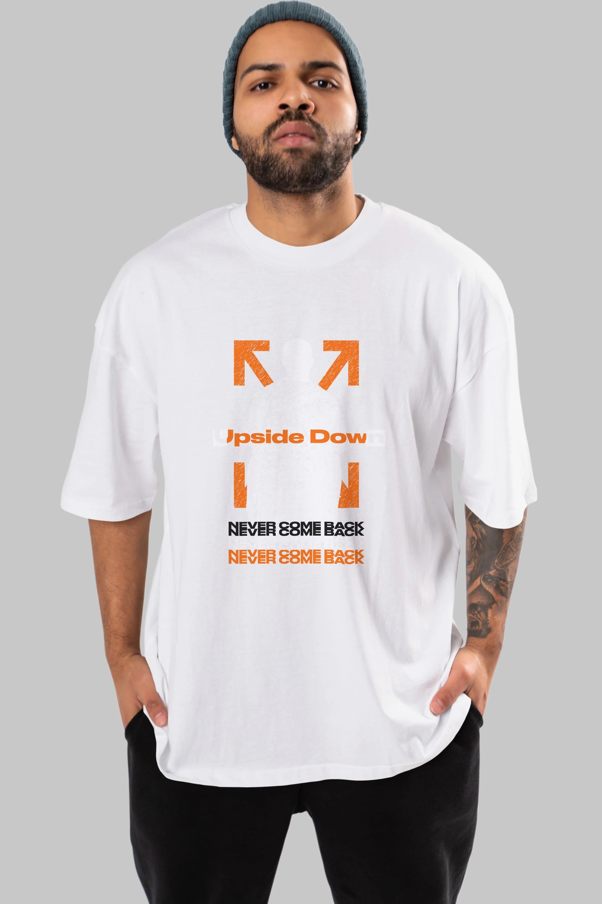 Upside Down Ön Baskılı Oversize t-shirt Erkek Kadın Unisex