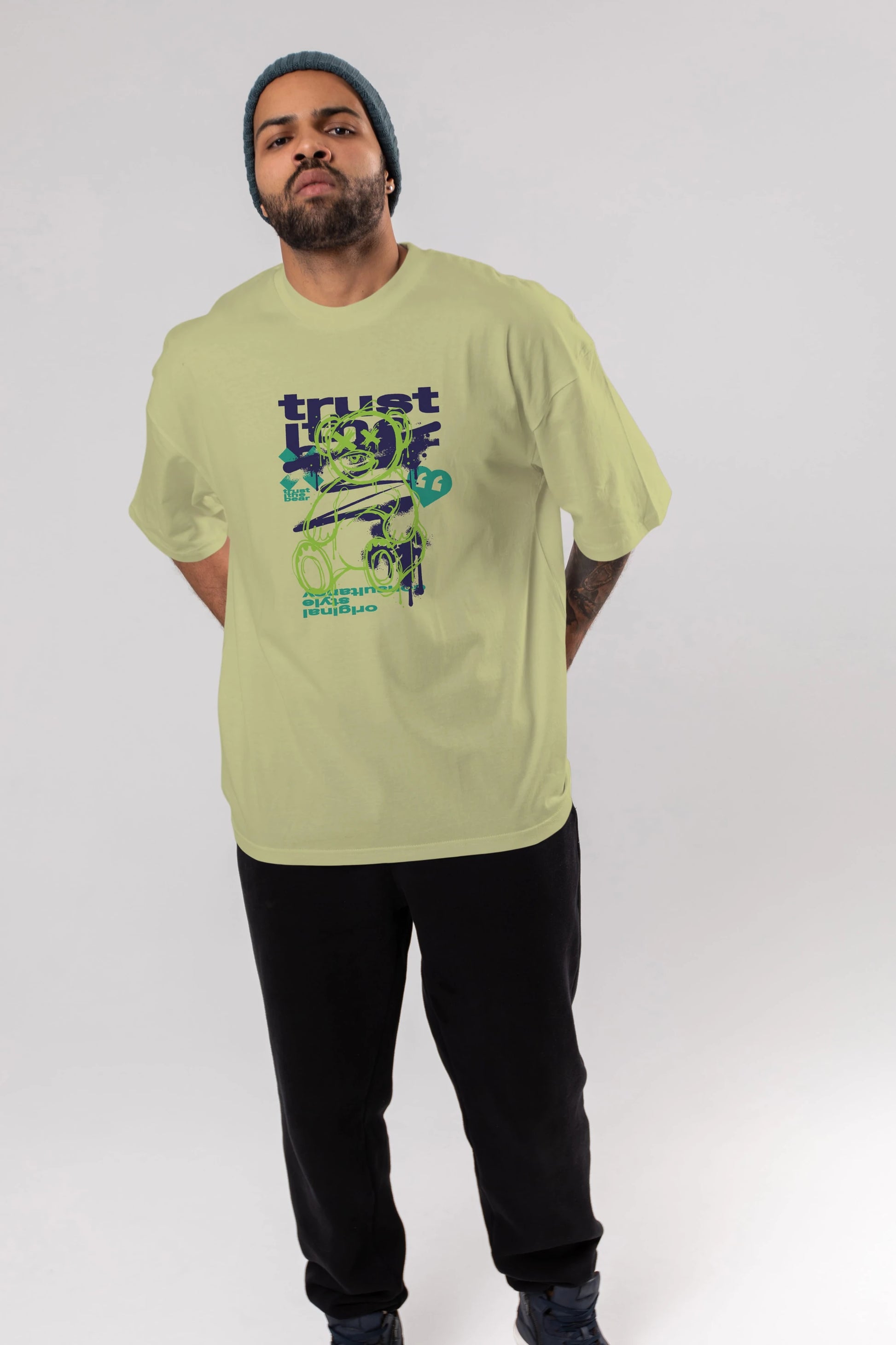 Trust The Bear 3 Ön Baskılı Oversize t-shirt Erkek Kadın Unisex