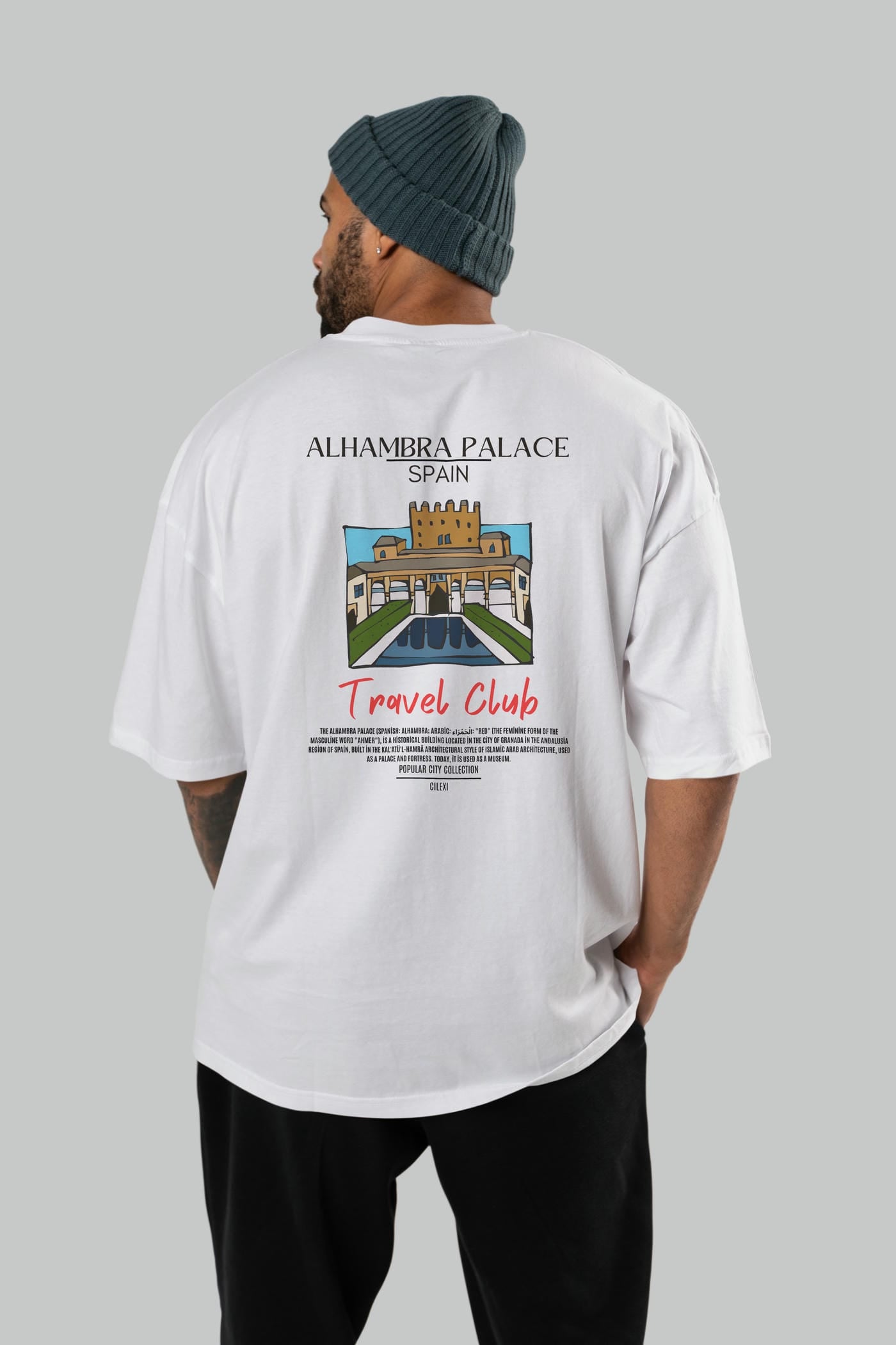 Alhambra Palace Spain Arka Baskılı Oversize t-shirt Erkek Kadın Pamuk Bisiklet Yaka tişort