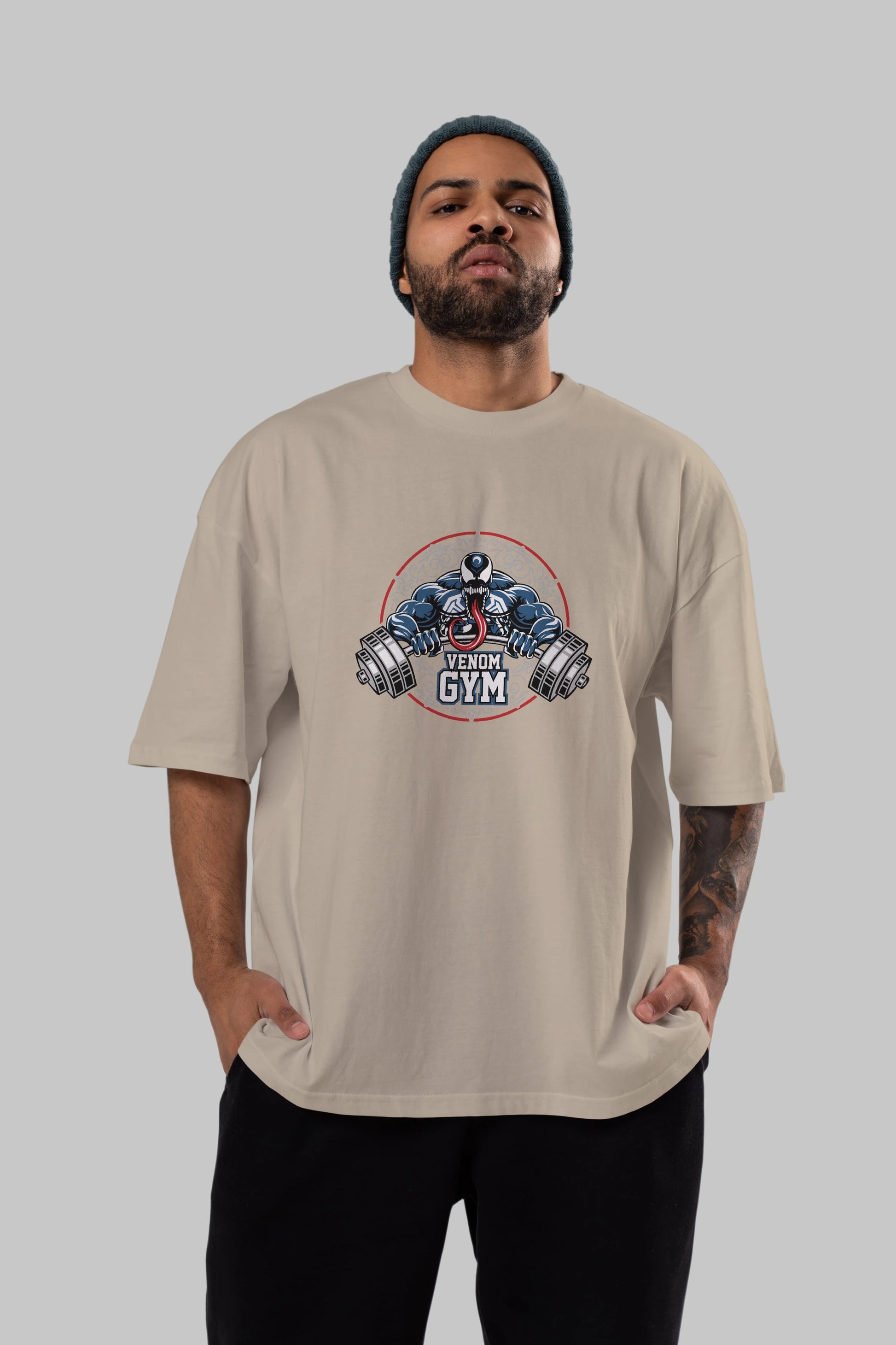 Venom GYM Ön Baskılı Oversize t-shirt Erkek Kadın Unisex %100 Pamuk Bisiklet Yaka tişort
