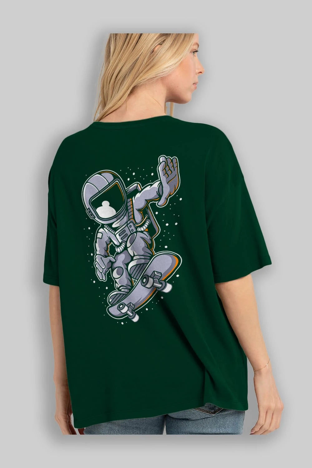 Astronaut Skateboard Arka Baskılı Oversize t-shirt Erkek Kadın Unisex