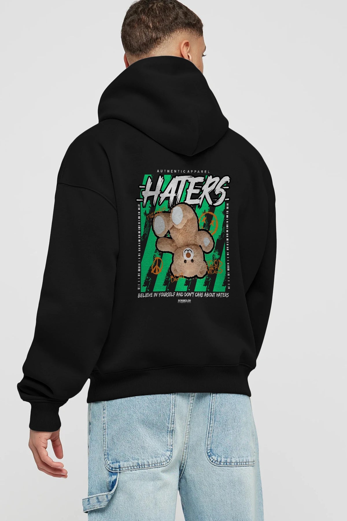 Haters Bear Arka Baskılı Hoodie Oversize Kapüşonlu Sweatshirt Erkek Kadın Unisex
