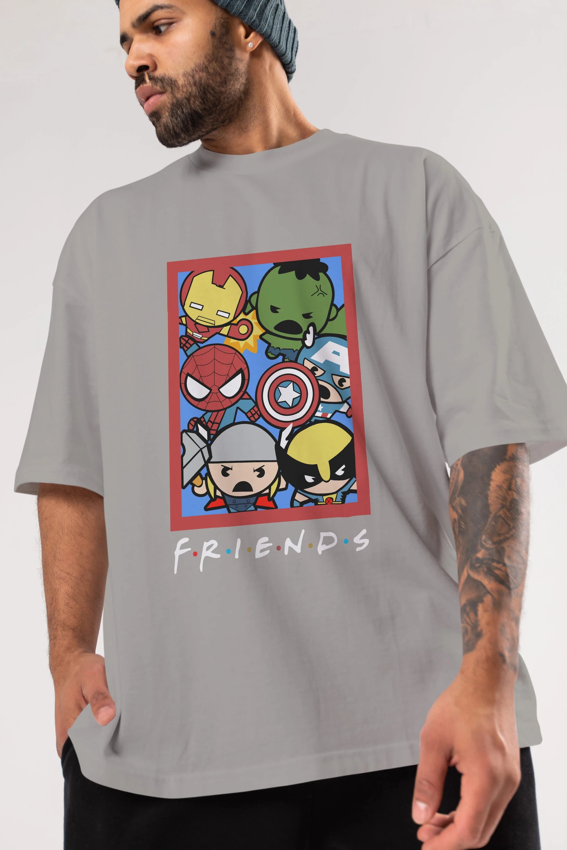 Friends Avenger Ön Baskılı Oversize t-shirt Erkek Kadın Unisex %100 Pamuk Bisiklet Yaka tişort
