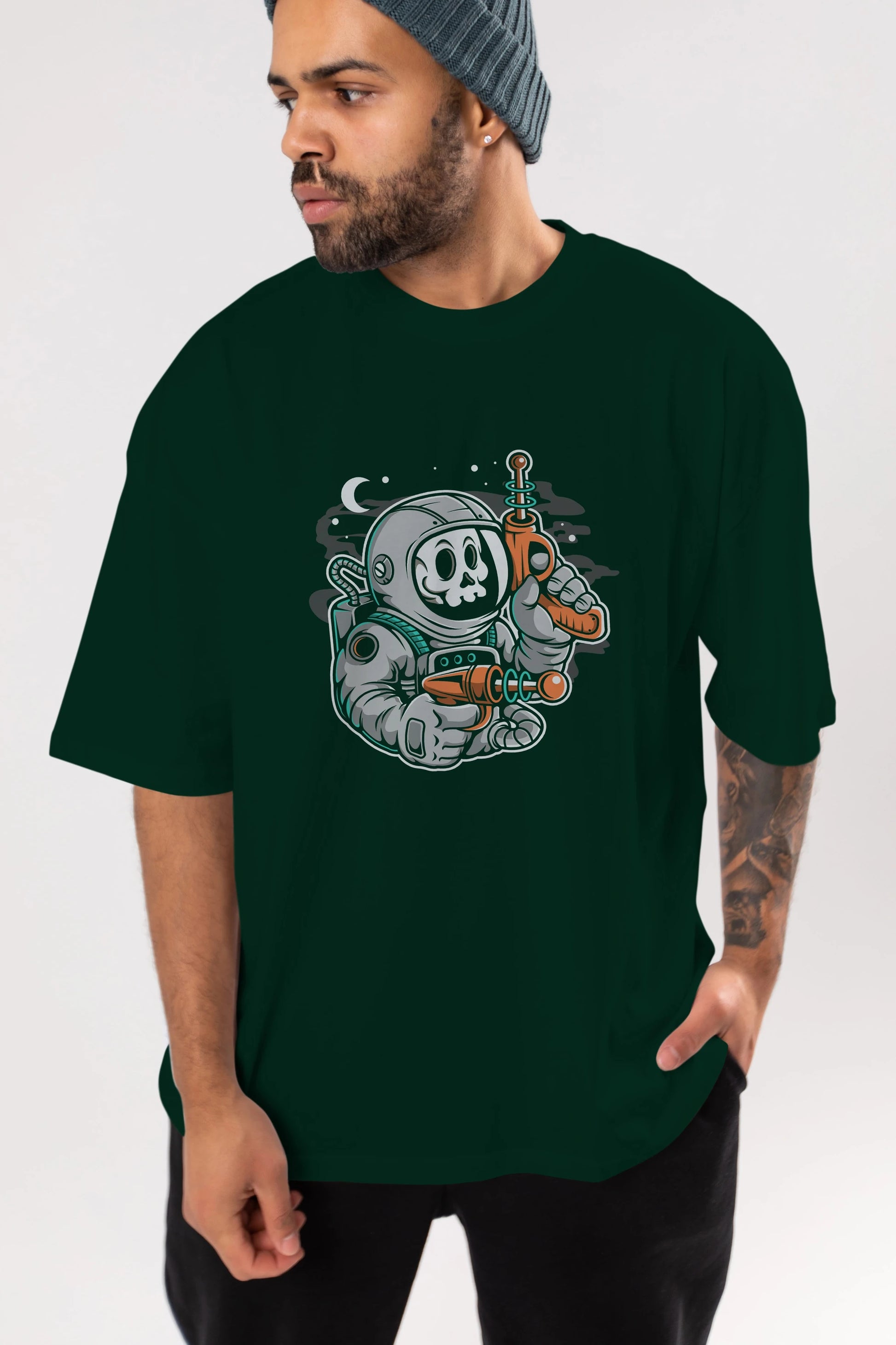 Astronaut Ray Gun Ön Baskılı Oversize t-shirt Erkek Kadın Unisex