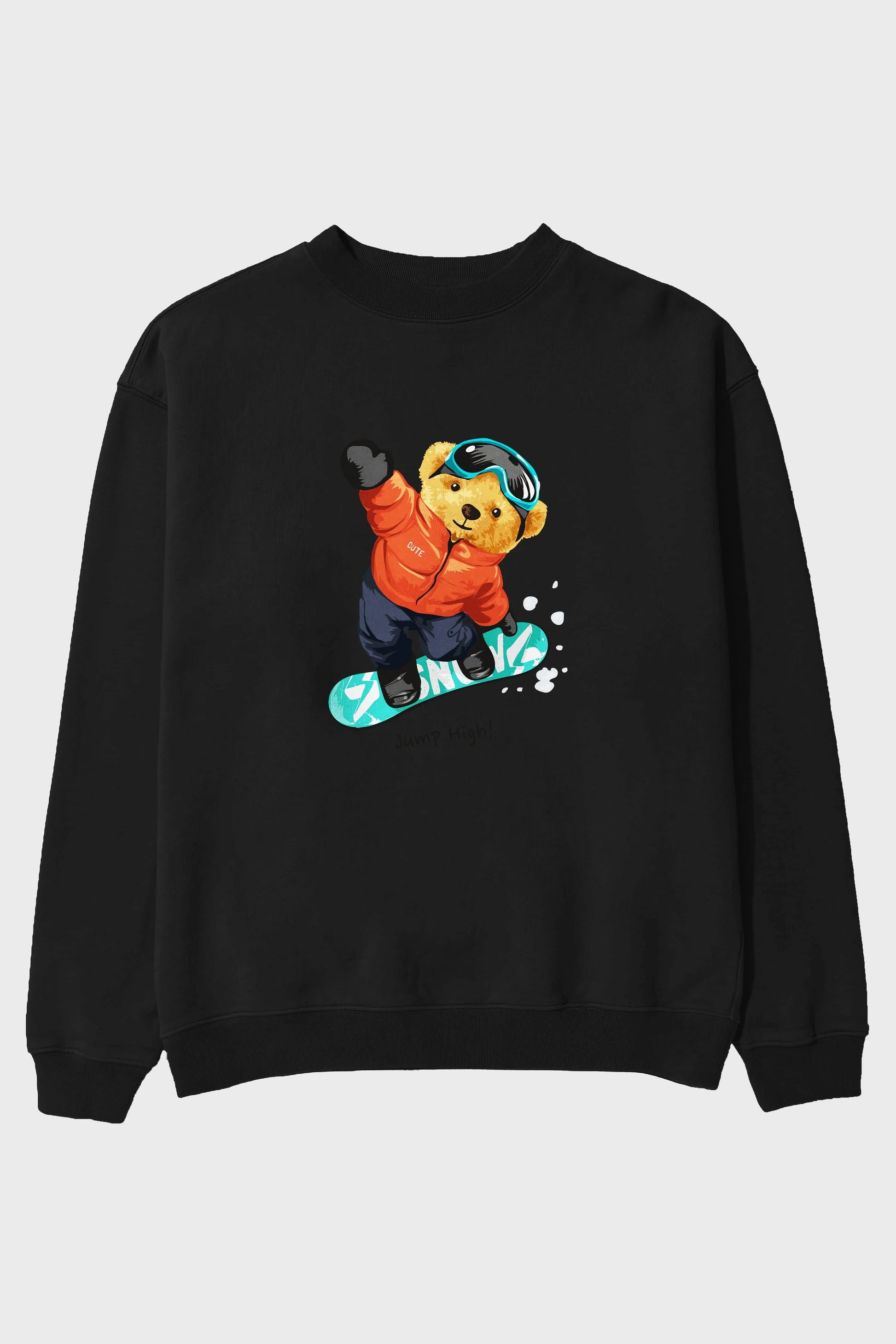 Teddy Bear Jump High Ön Baskılı Oversize Sweatshirt Erkek Kadın Unisex