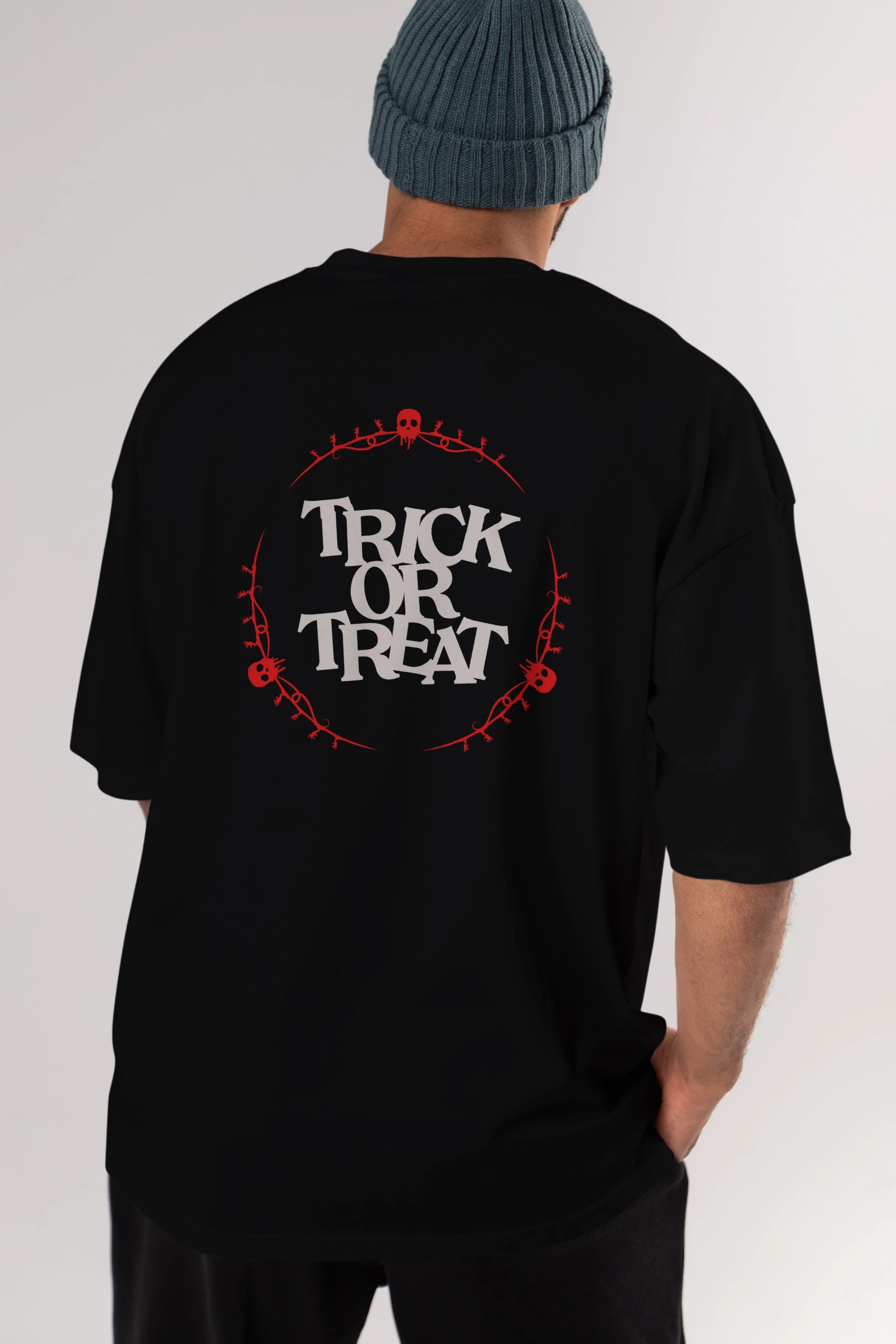 Trick or Treat Yazılı Arka Baskılı Oversize t-shirt Erkek Kadın Unisex
