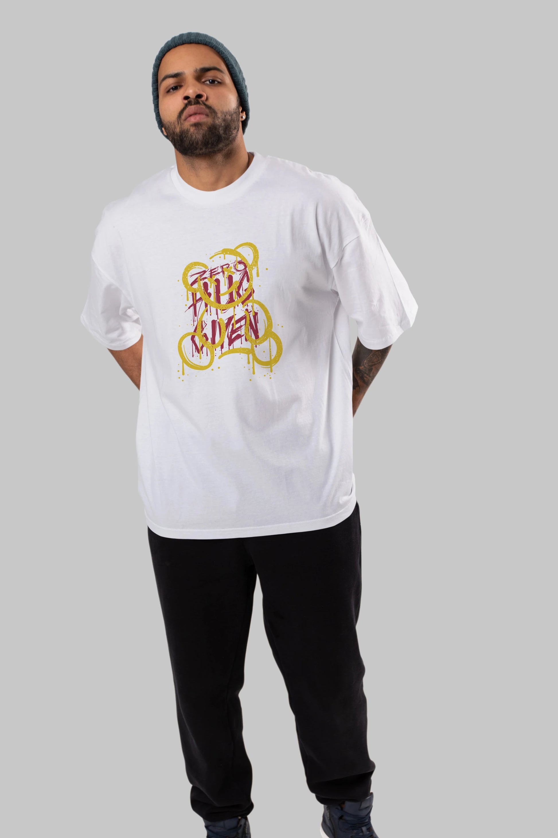 Zero Hug Bear Ön Baskılı Oversize t-shirt Erkek Kadın Unisex