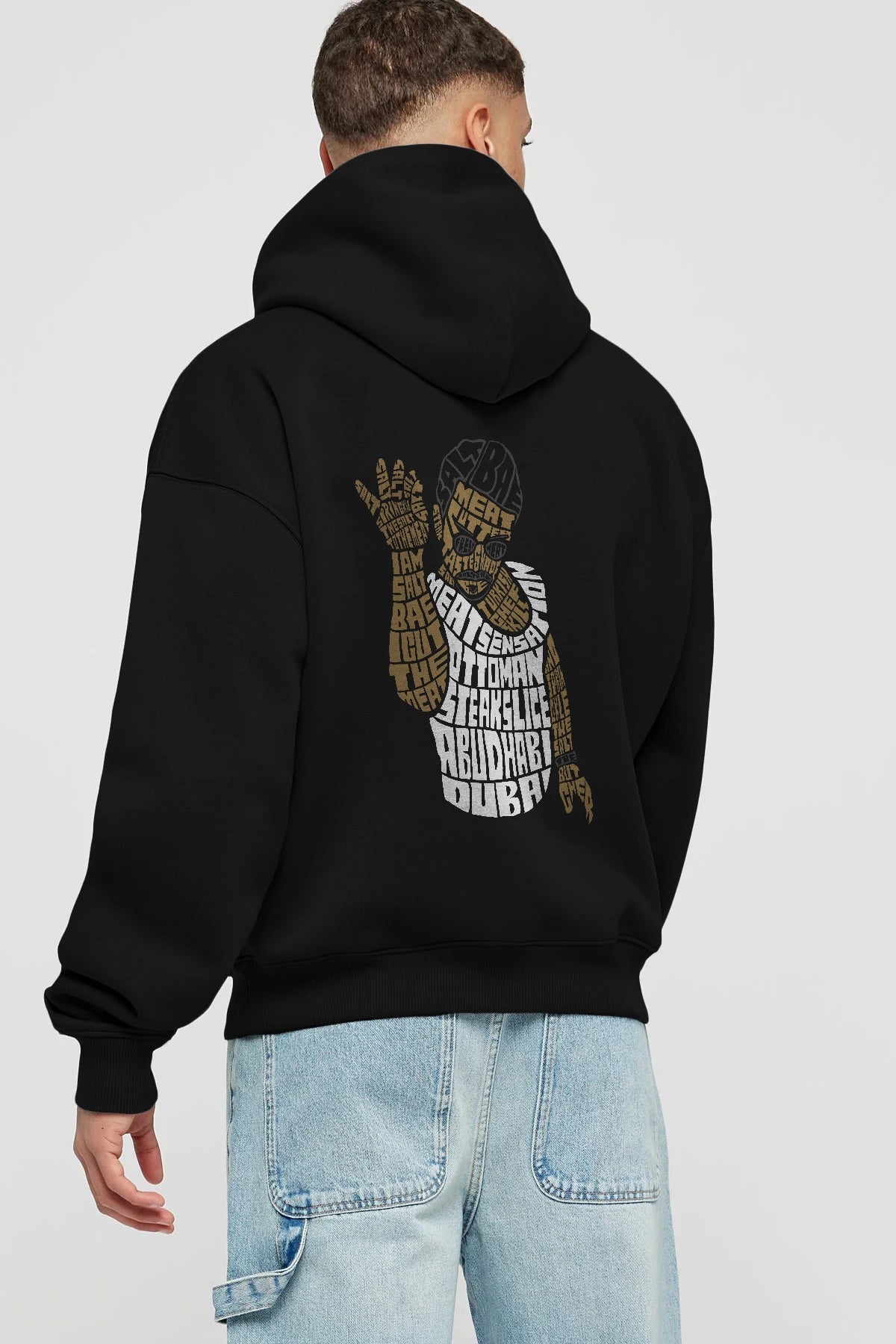 Salt Bae Arka Baskılı Hoodie Oversize Kapüşonlu Sweatshirt Erkek Kadın Unisex