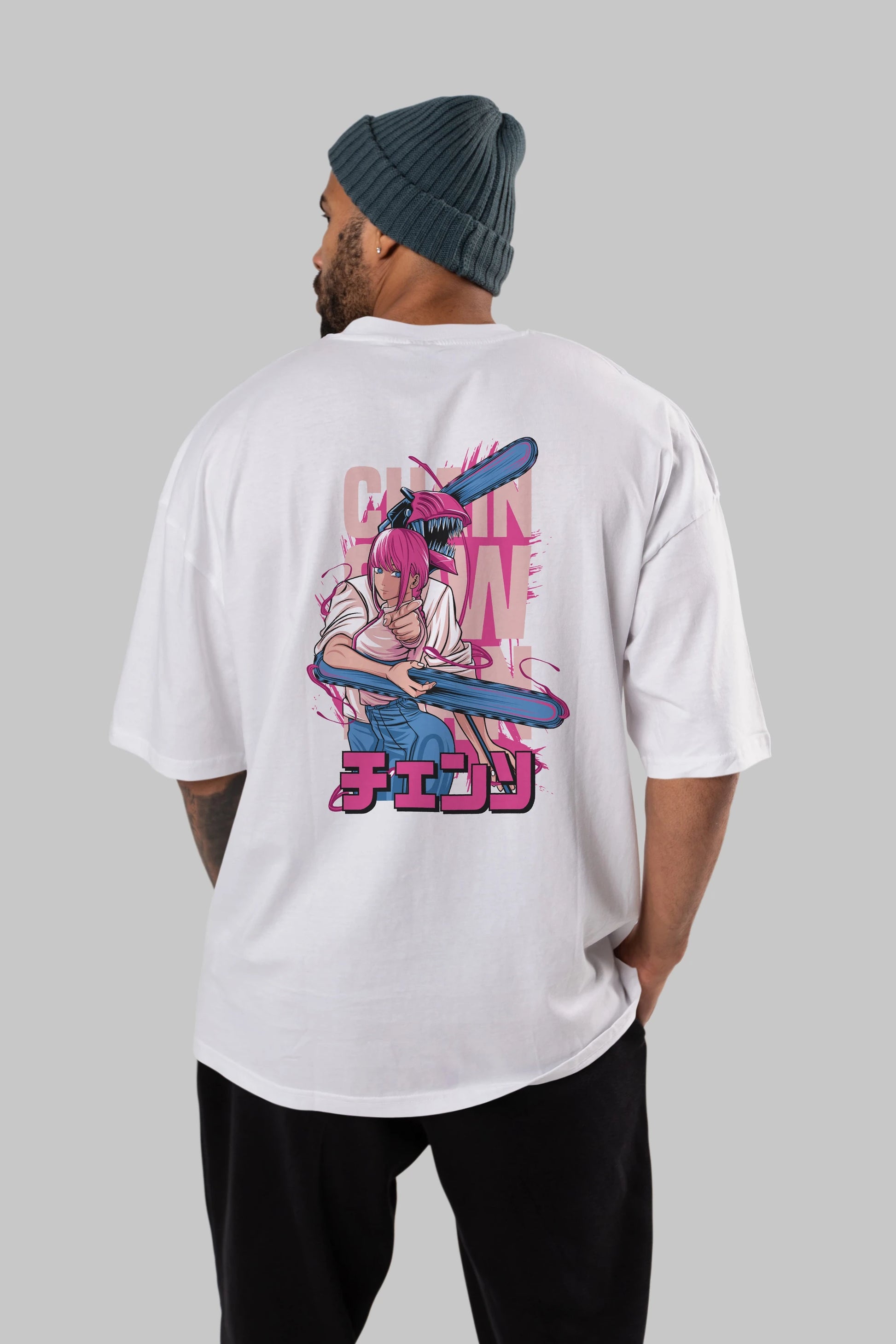 DENJI and MAKIMA Anime Arka Baskılı Oversize t-shirt Erkek Kadın Unisex