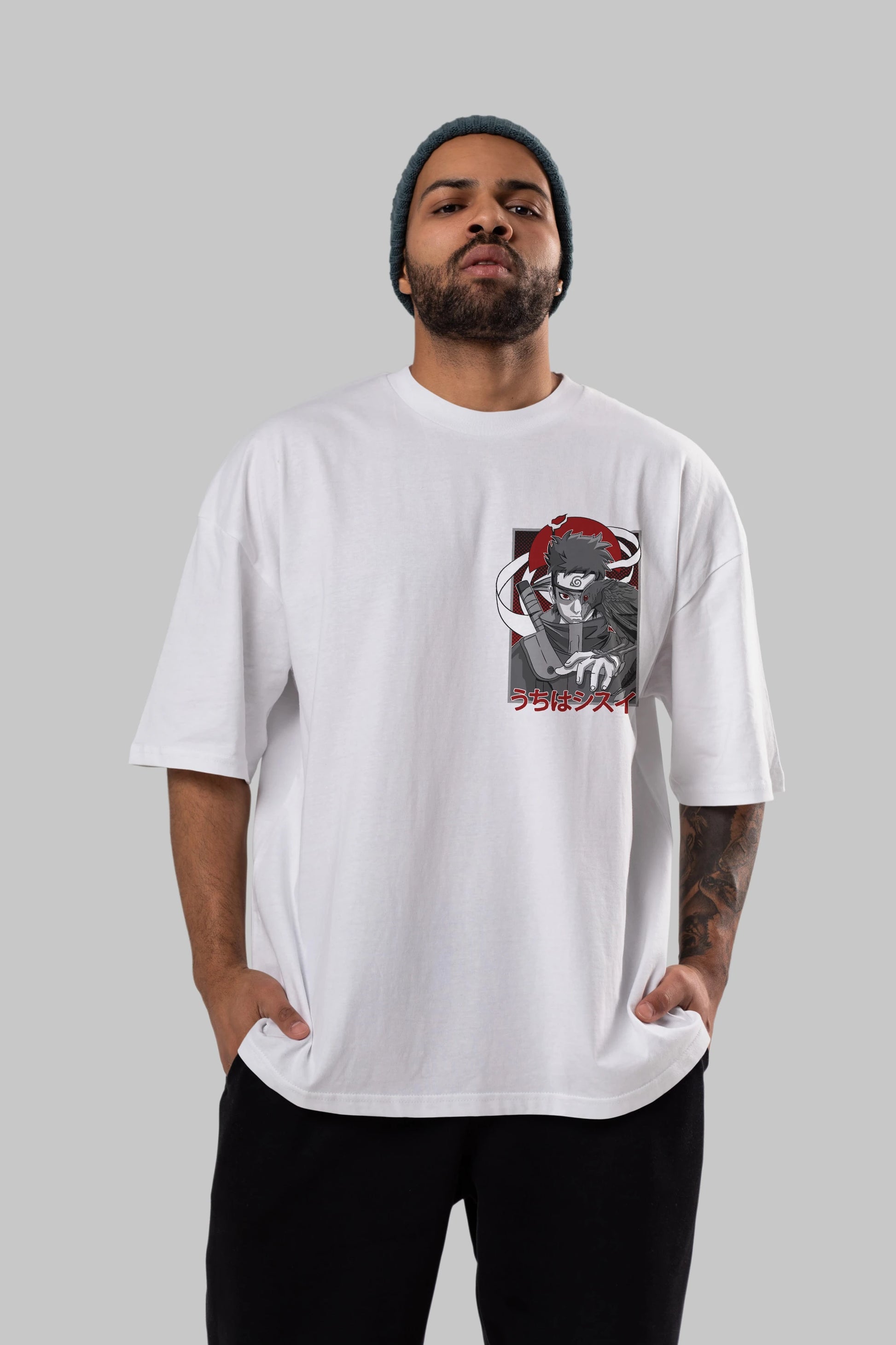 SHISUI UCHIHA NARUTO Ön Sol Baskılı Oversize t-shirt Erkek Kadın Unisex %100 Pamuk Bisiklet Yaka tişort