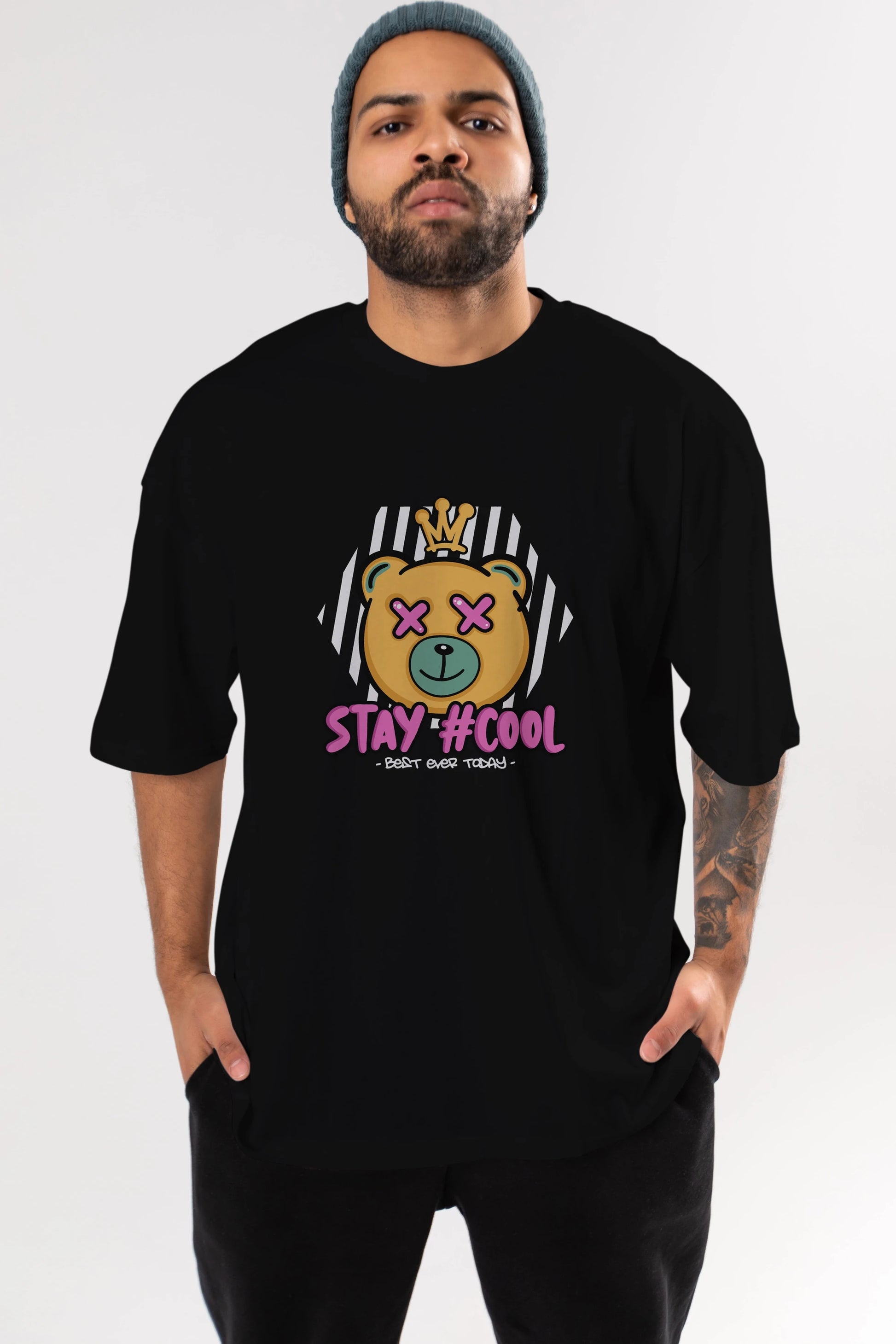Stay Cool Bear Ön Baskılı Oversize t-shirt Erkek Kadın Unisex
