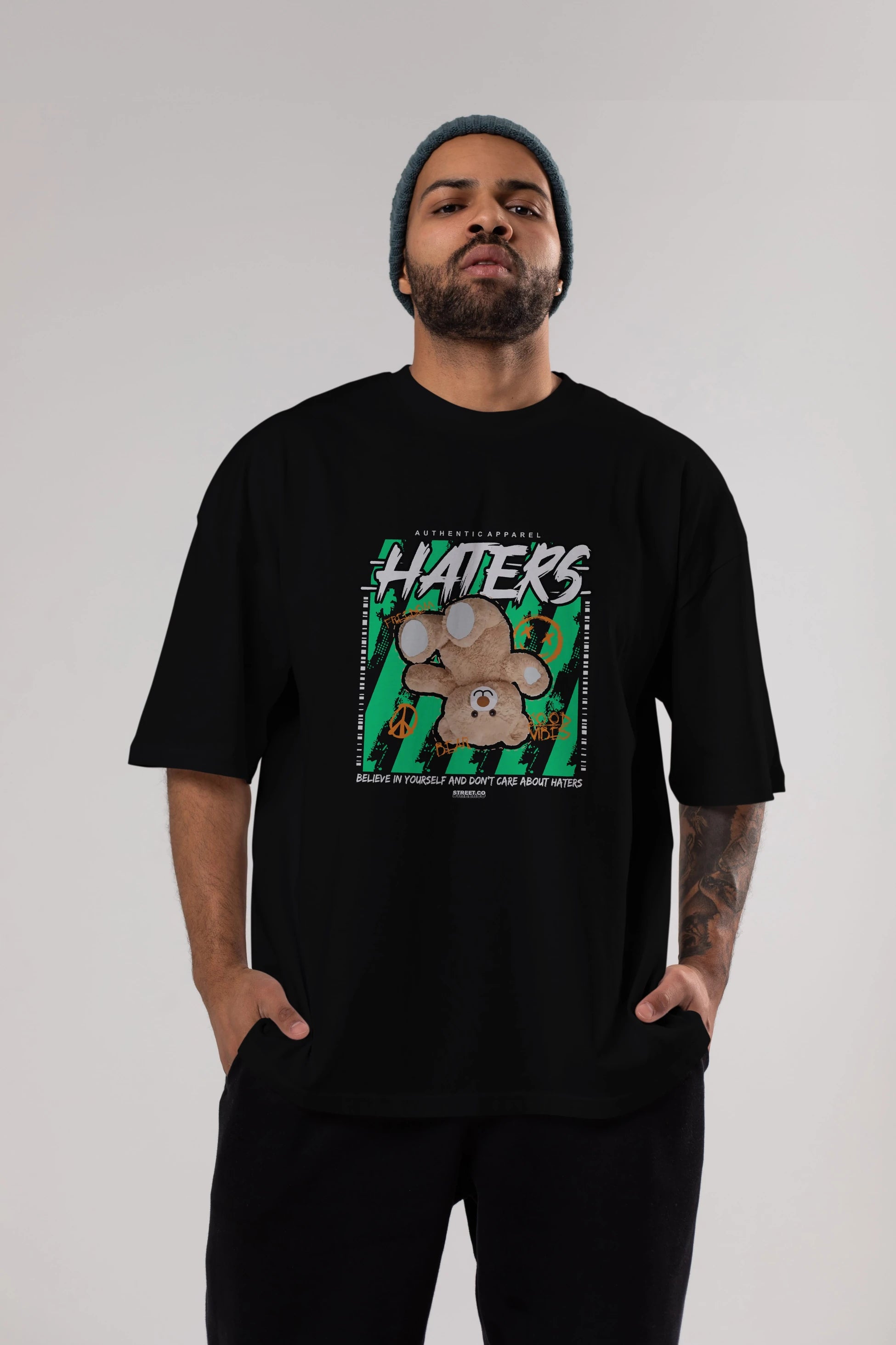 Haters Bear Ön Baskılı Oversize t-shirt Erkek Kadın Unisex
