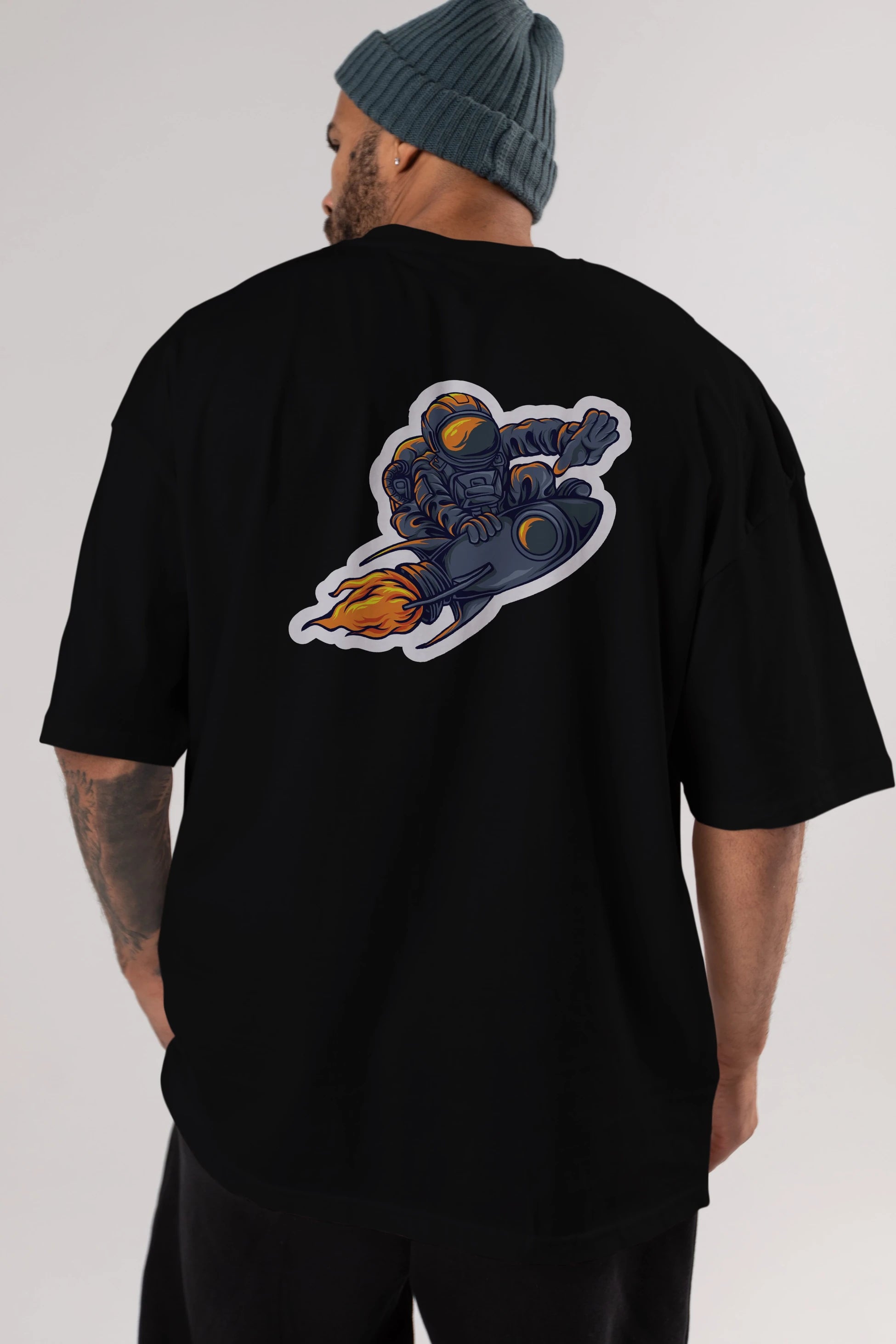 Astrocket Illustration Sticker Arka Baskılı Oversize t-shirt Erkek Kadın Unisex