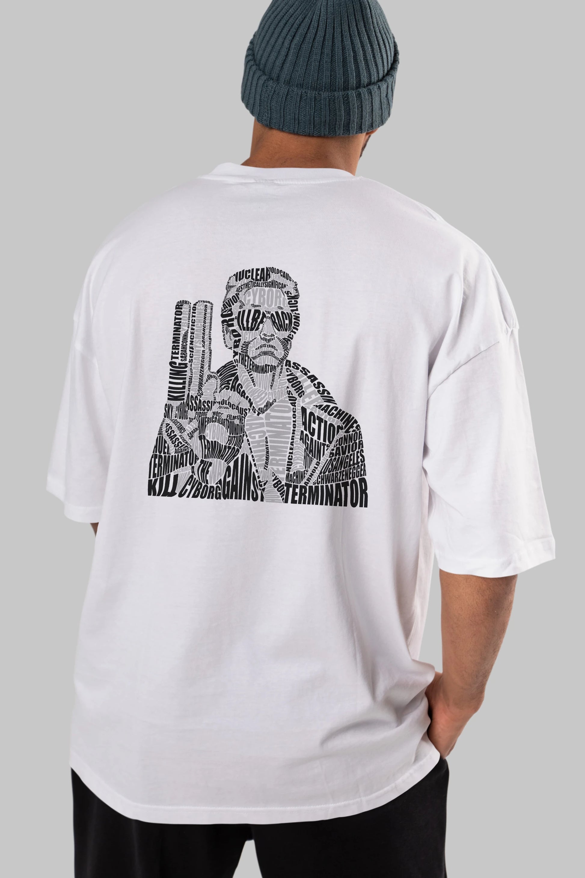 Terminator Calligram Arka Baskılı Oversize t-shirt %100 pamuk Erkek Kadın Unisex