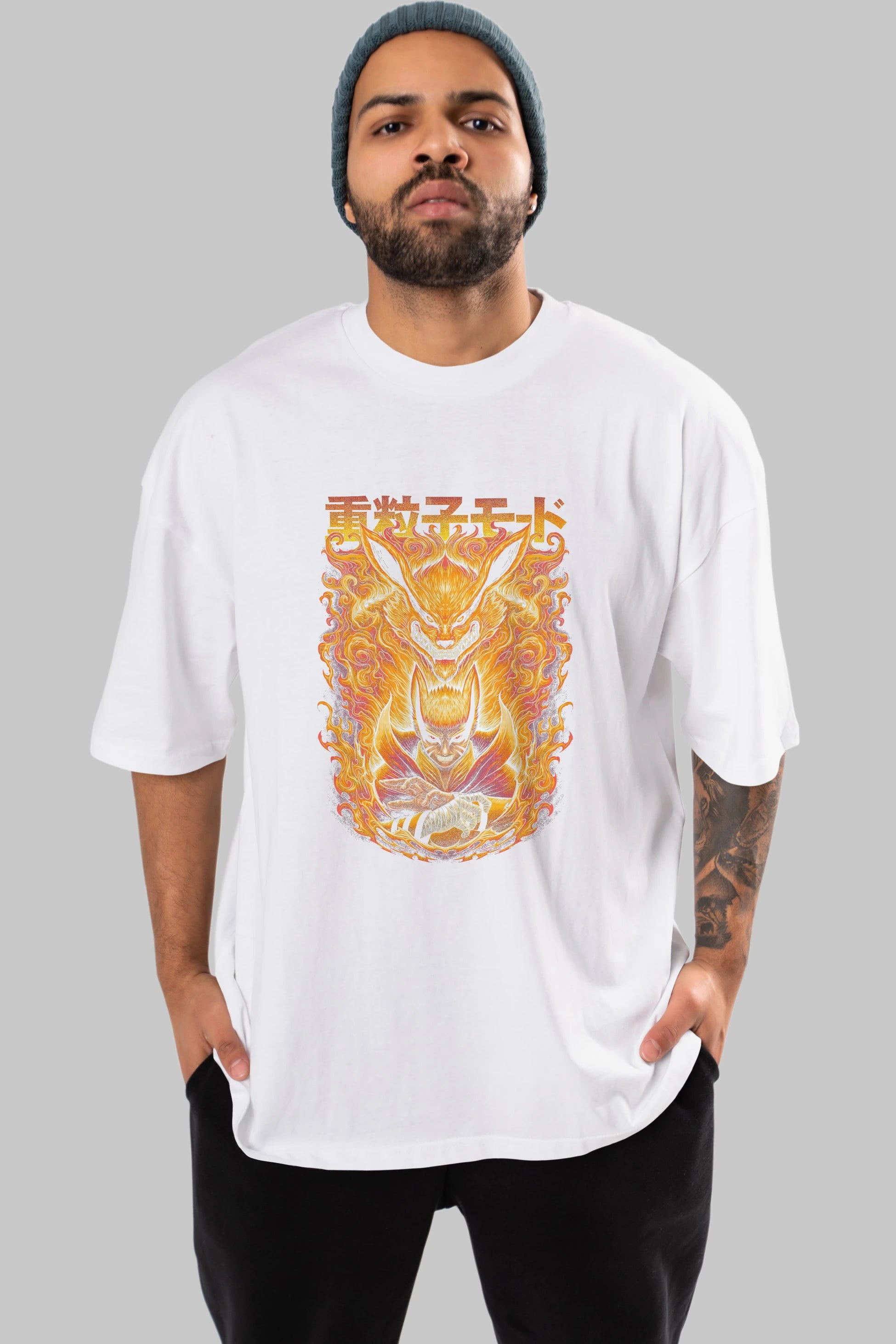NARUTO KYUUBI 1 Anime Ön Baskılı Oversize t-shirt %100 pamuk Erkek Kadın Unisex