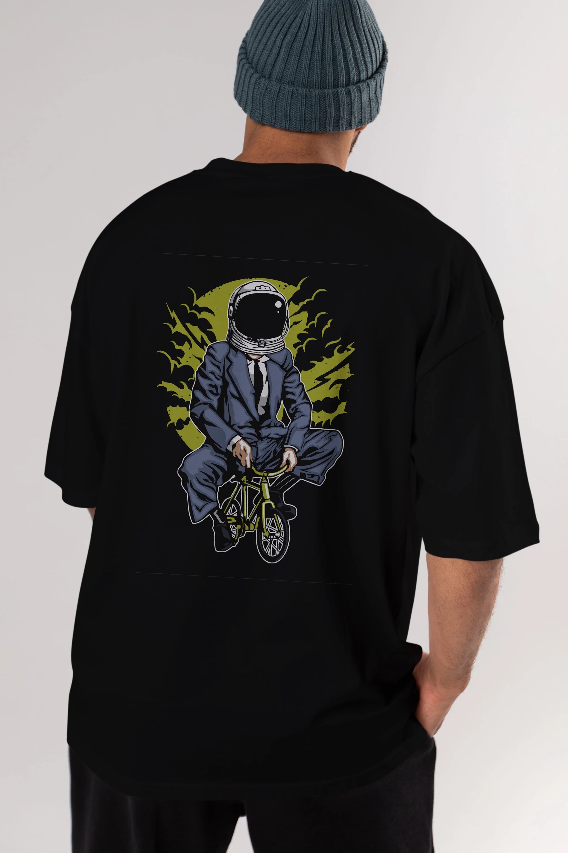 Bike To The Moon Arka Baskılı Oversize t-shirt Erkek Kadın Unisex %100 Pamuk