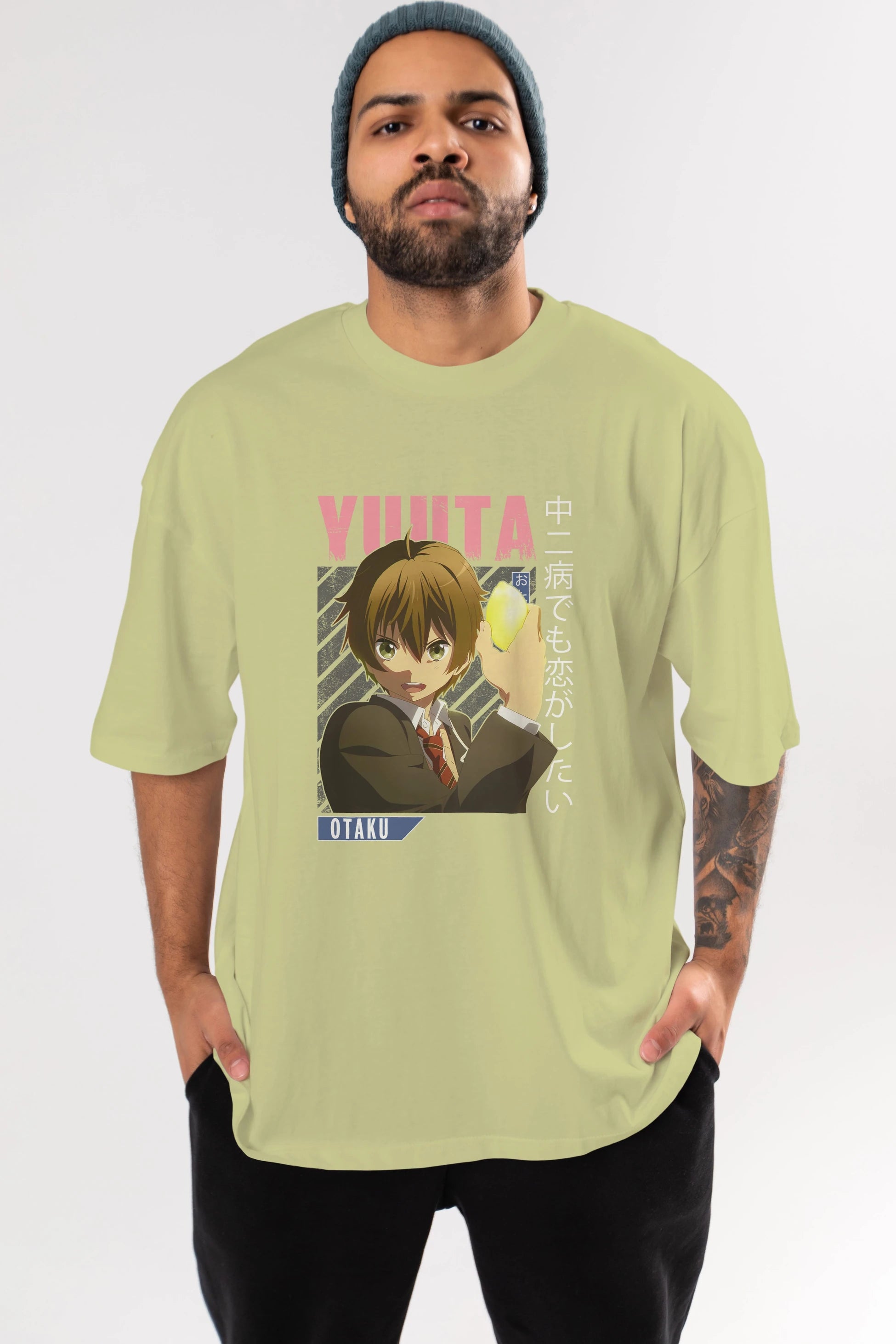 Yuuta Togashi 2 Anime Ön Baskılı Oversize t-shirt %100 pamuk Erkek Kadın Unisex