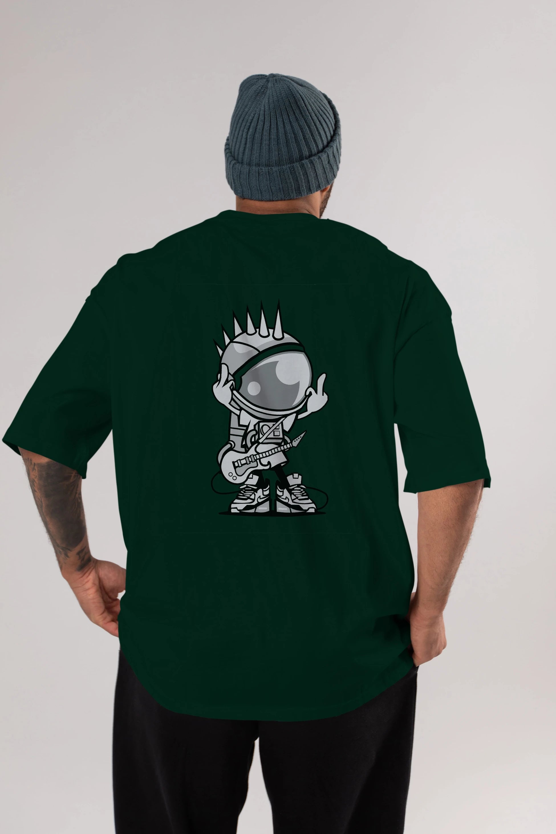 Astronaut Punk Rock Arka Baskılı Oversize t-shirt Erkek Kadın Unisex %100 Pamuk tişort