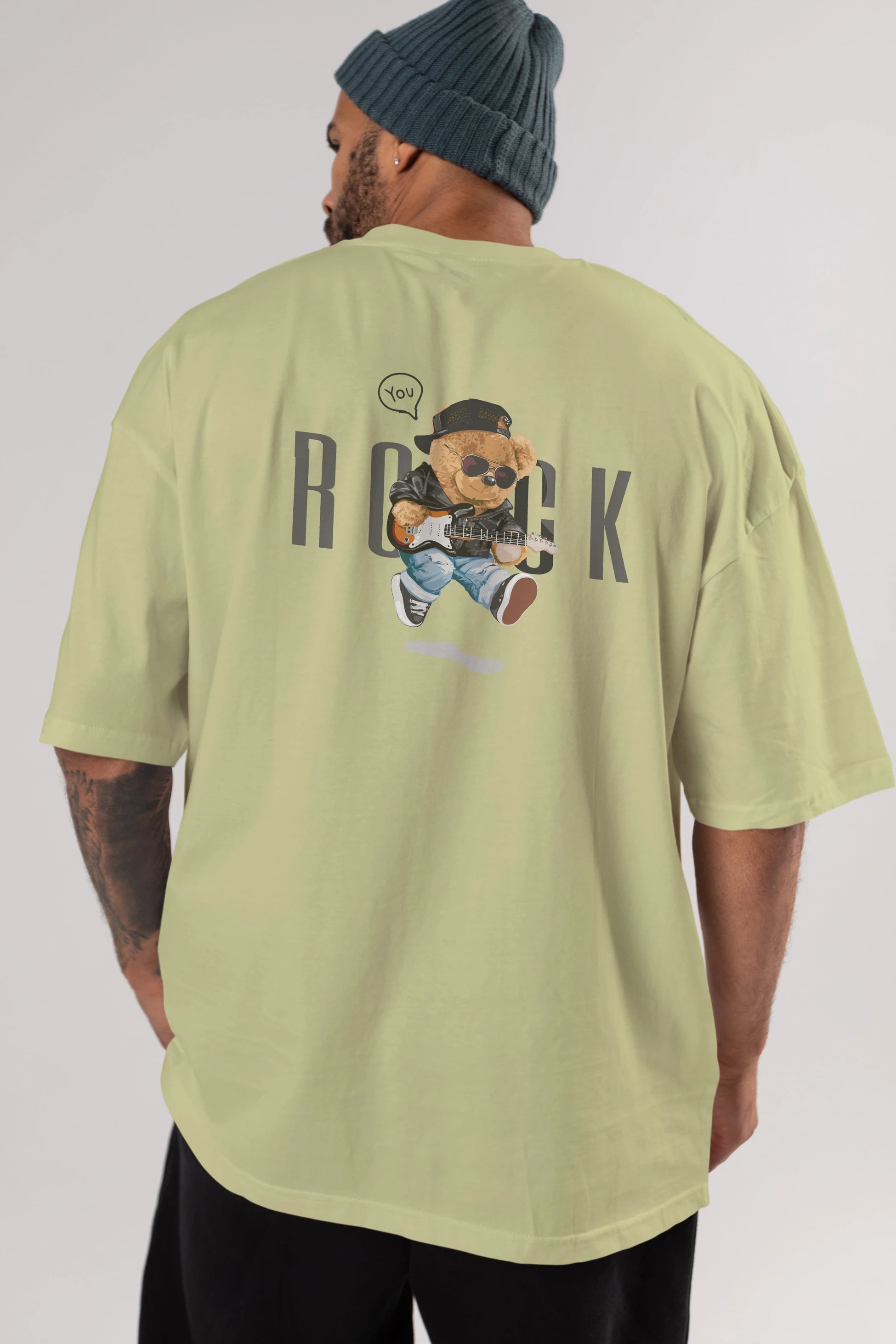 Teddy Bear Rock Arka Baskılı Oversize t-shirt Erkek Kadın Unisex %100 Pamuk
